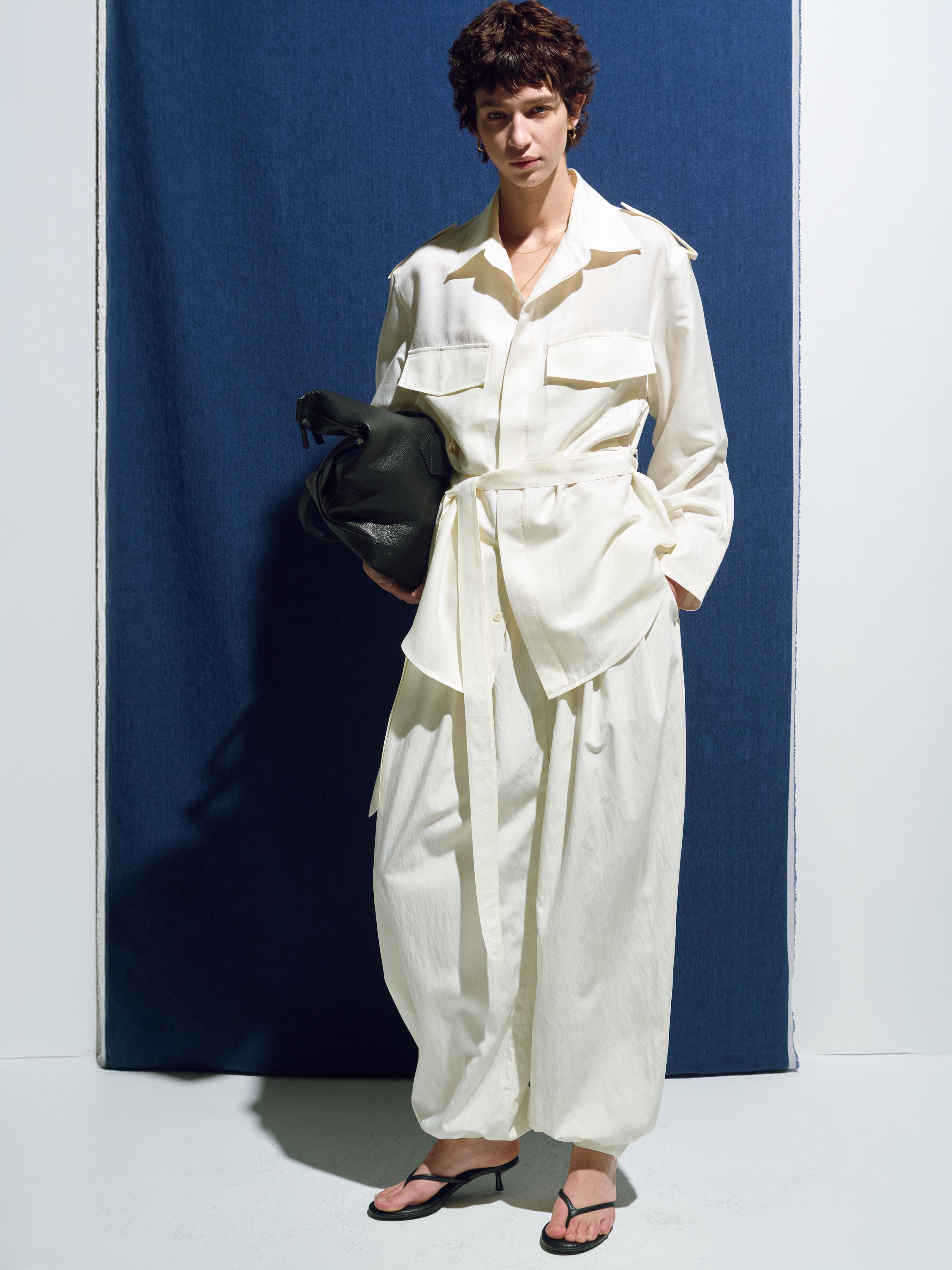 (W) SILK TWILL MILITARY FIELD SHIRT JACKET_ IVORY