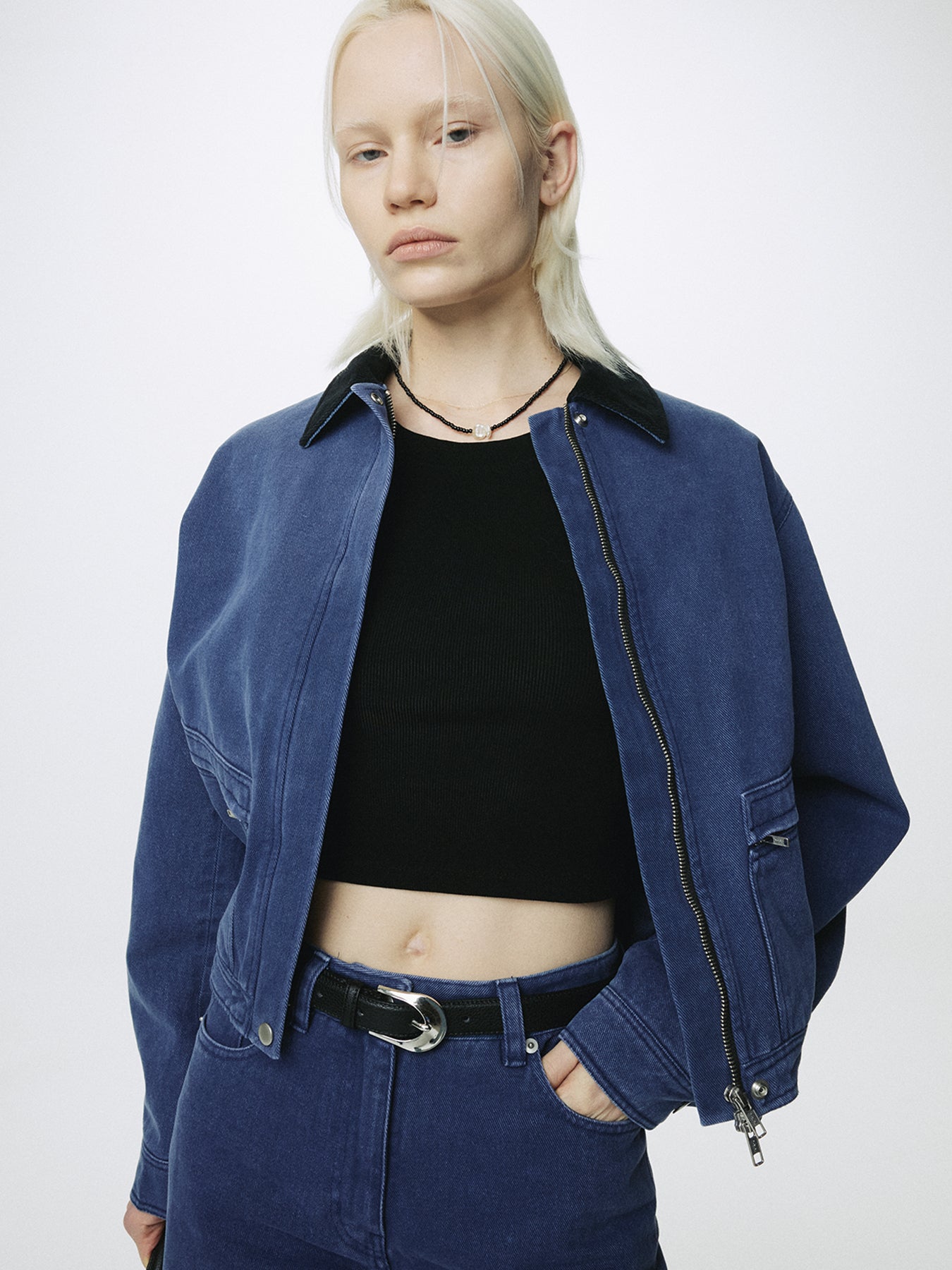 (W) CROPPED WORK JACKET_ WASHED BLUE