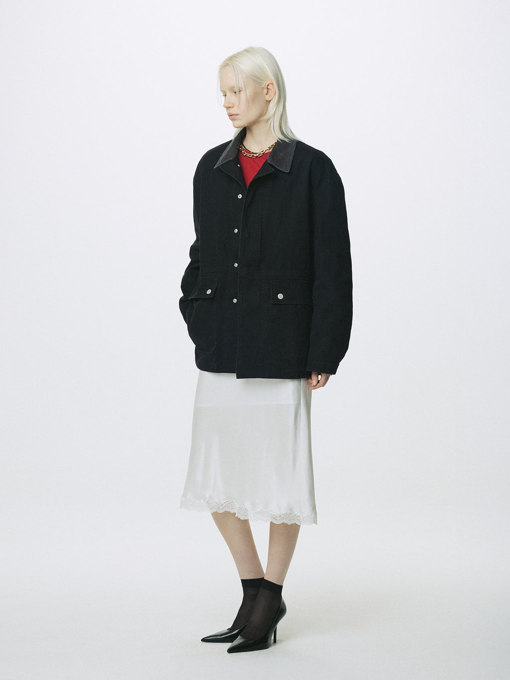 (W) GARMENT WASHED BARN JACKET_ FADED BLACK
