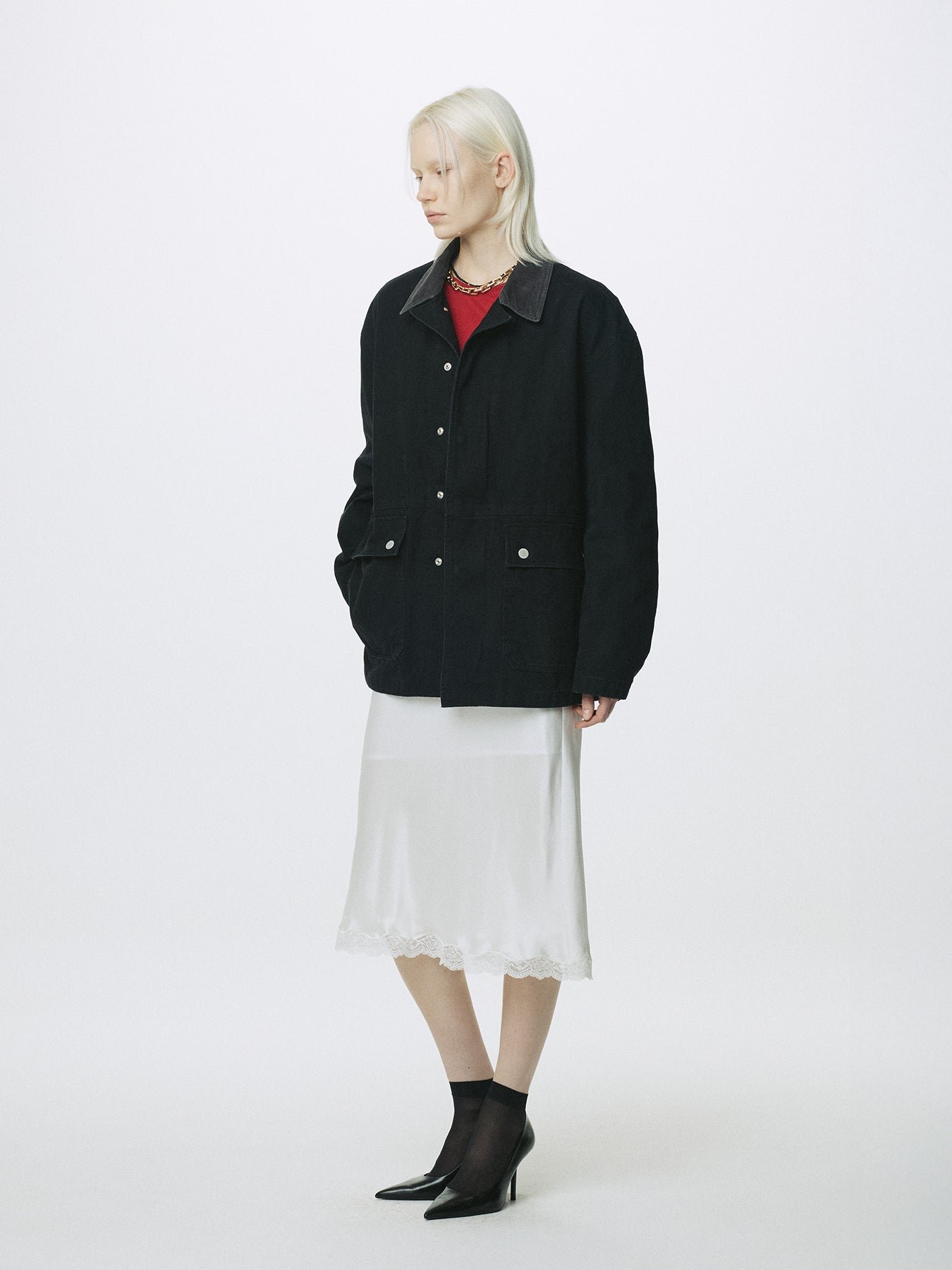 (W) GARMENT WASHED BARN JACKET_ FADED BLACK