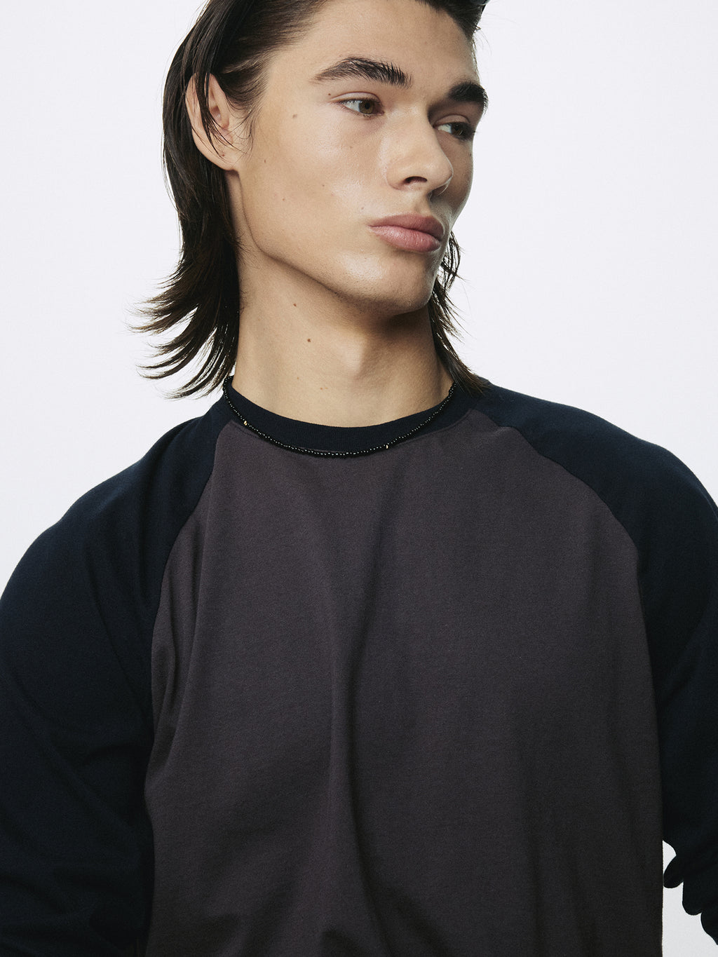 WASHED COTTON BASEBALL LONG SLEEVE_ CARBON/NAVY