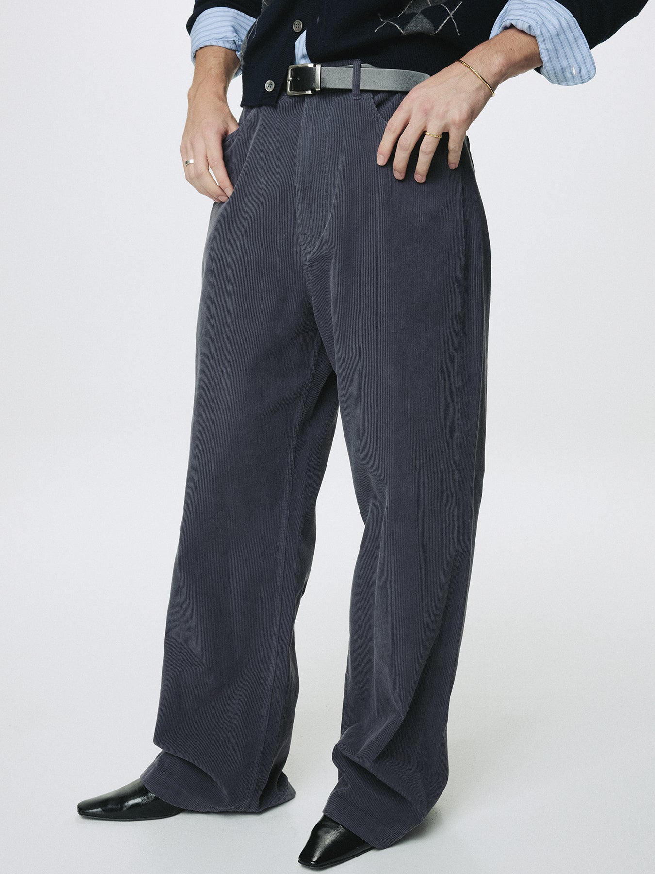 WASHED CORDUROY WIDE-LEG PANTS_ PURPLE NAVY