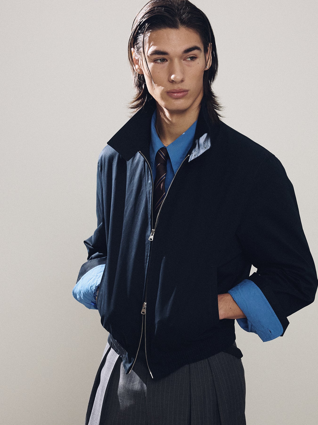HIGH DENSITY COTTON HARRINGTON JACKET_ NAVY