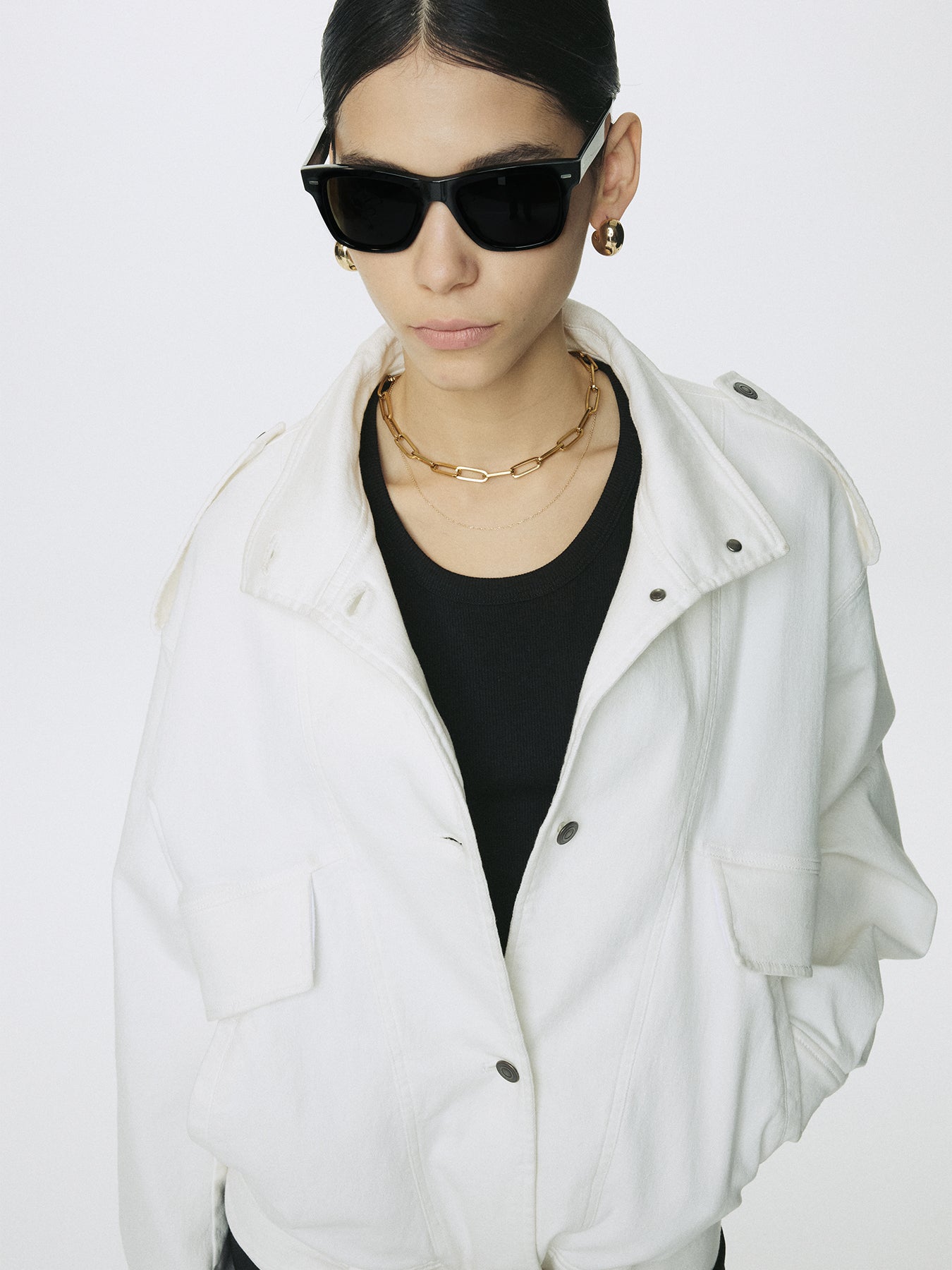 (W) OVERSIZED DENIM BELTED JACKET_ OFF WHITE