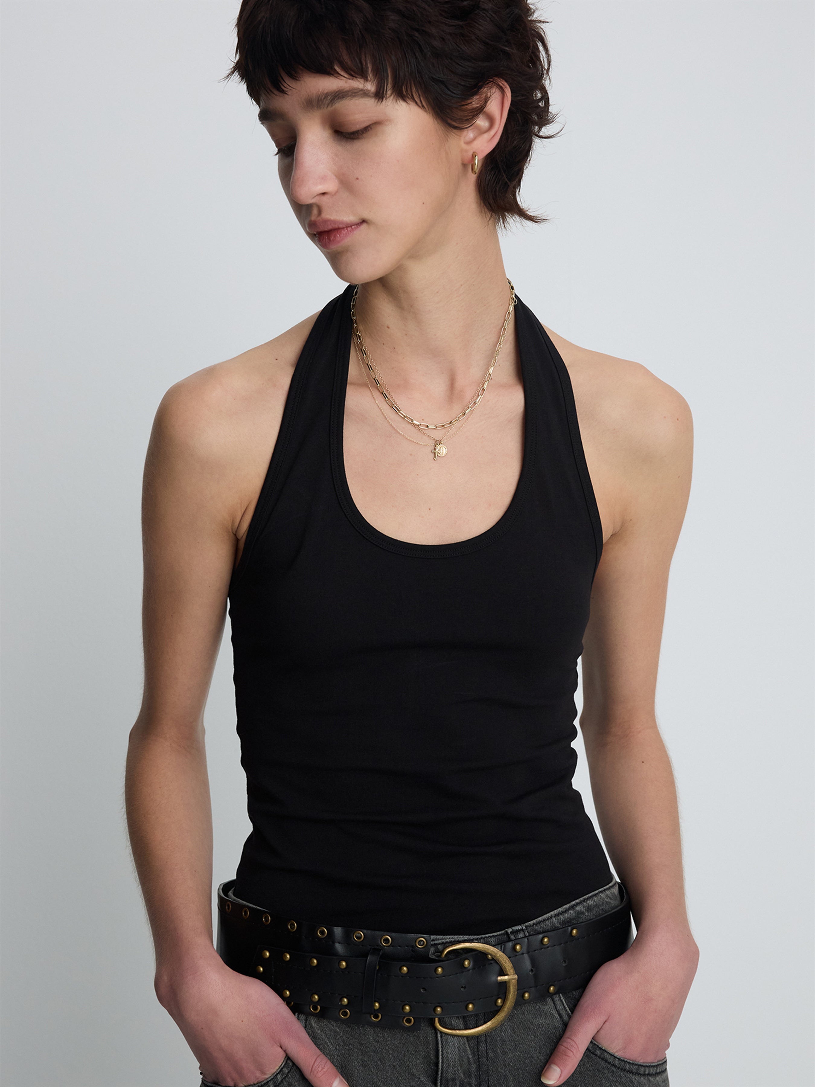 (W) HALTER-NECK SLEEVELESS TOP_ BLACK