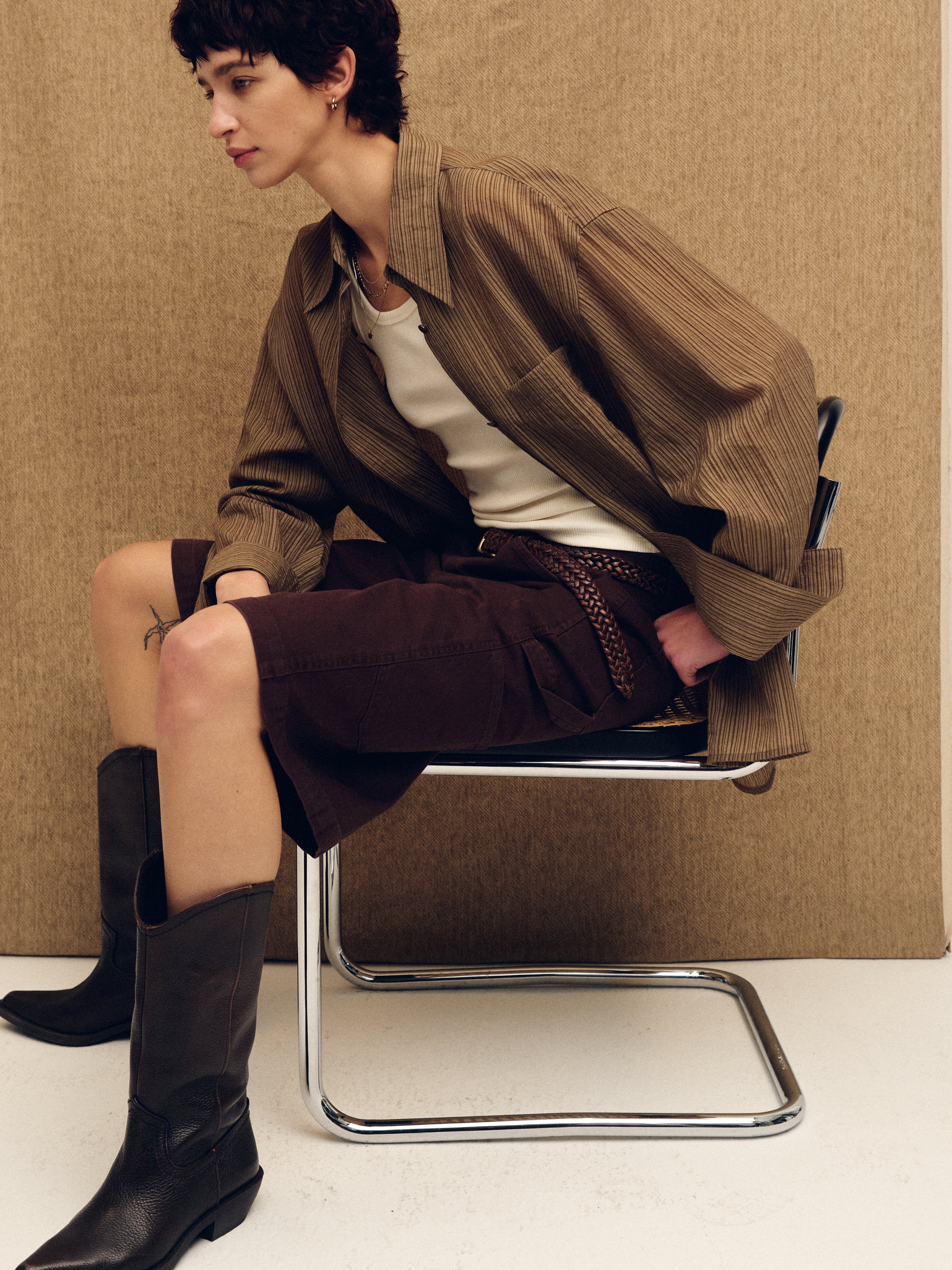 (W) COTTON RELAXED UTILITY SHORTS_ BURNT MARRON