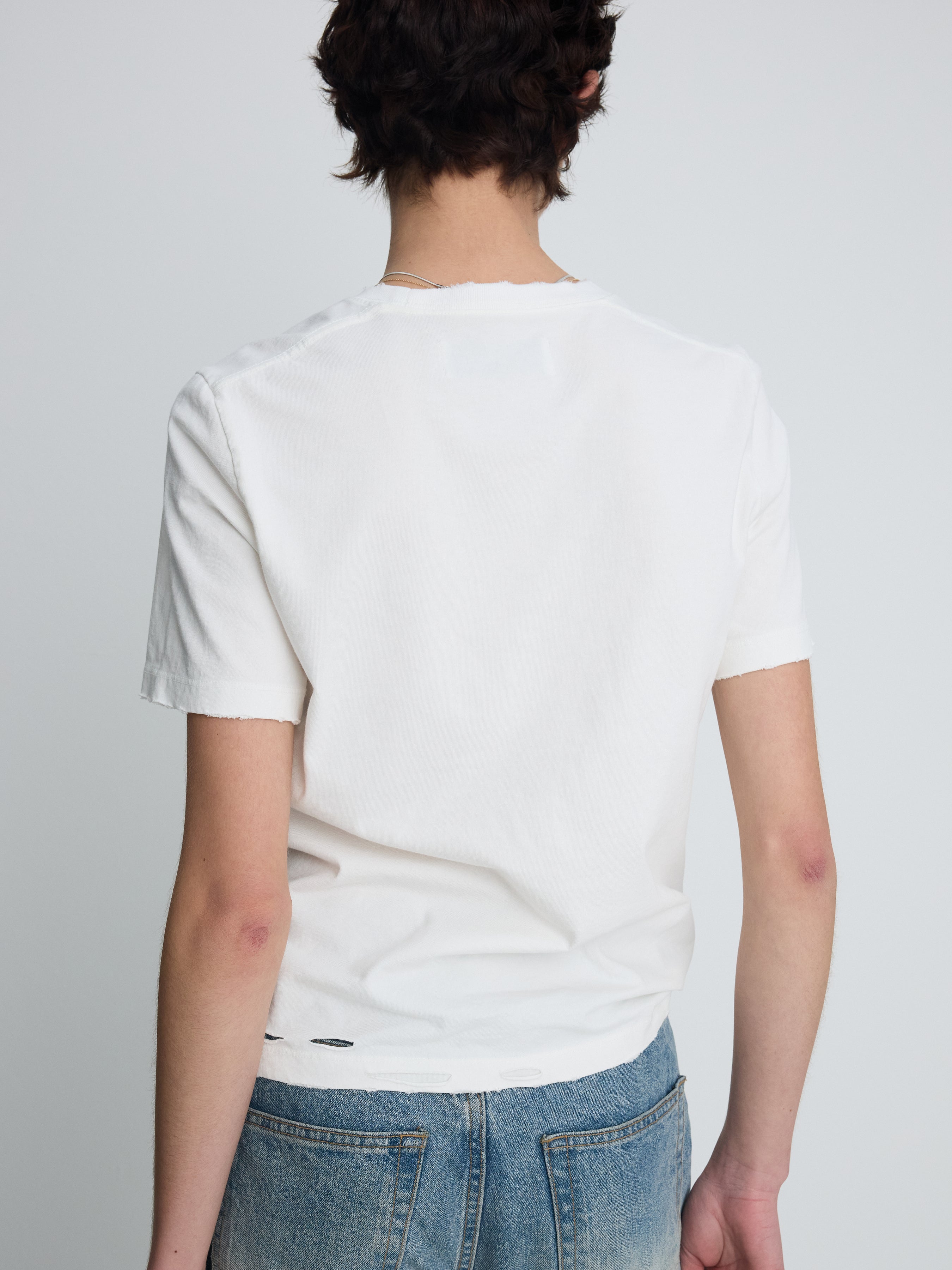 (W) HAND DISTRESSED VINTAGE COTTON T-SHIRT_ WHITE
