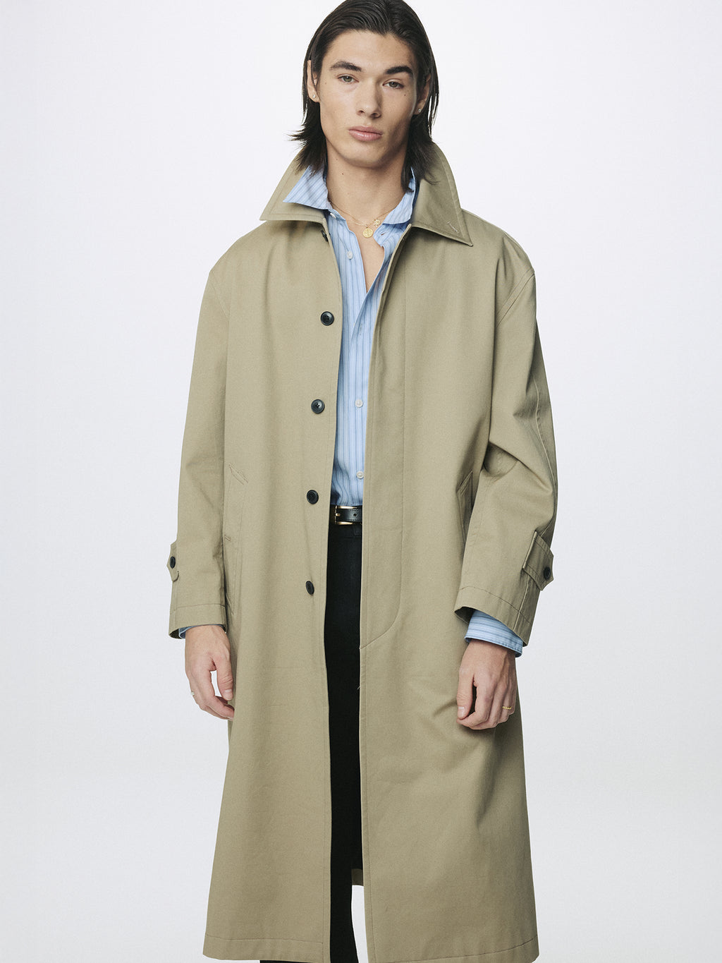 COTTON DRILL SINGLE-BREASTED OVERCOAT_ BEIGE
