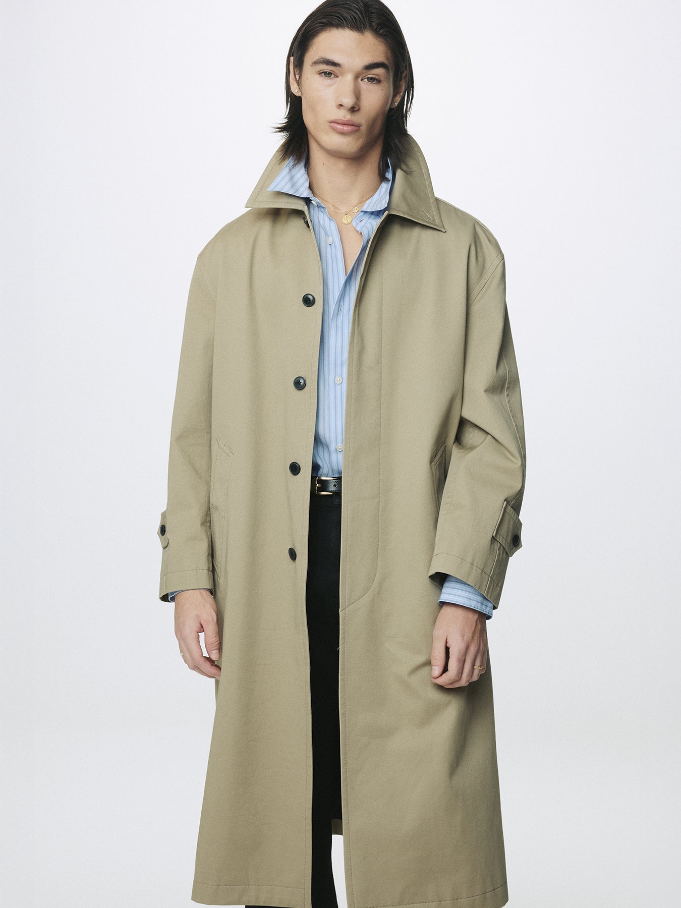 COTTON DRILL SINGLE-BREASTED OVERCOAT_ BEIGE
