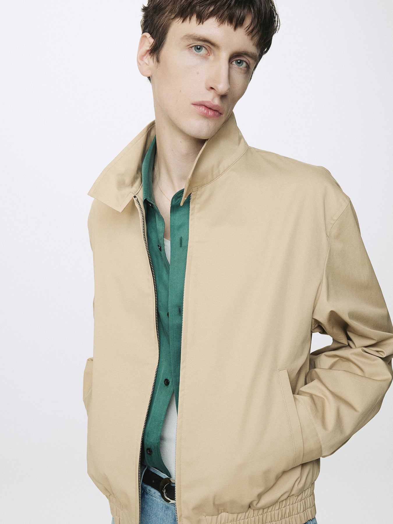HIGH DENSITY COTTON HARRINGTON JACKET_ BEIGE
