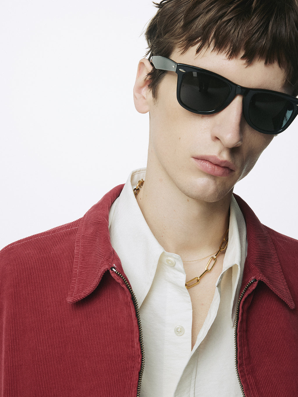 GARMENT DYED CORDUROY ZIP JACKET_ FADED RED