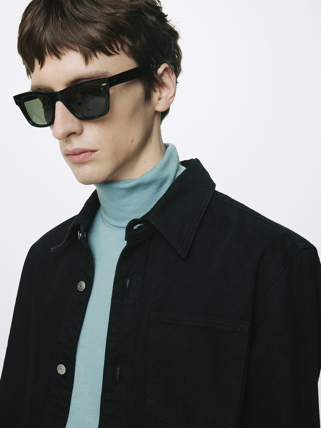 DENIM CUT-OFF SHIRT BLOUSON_ BLACK
