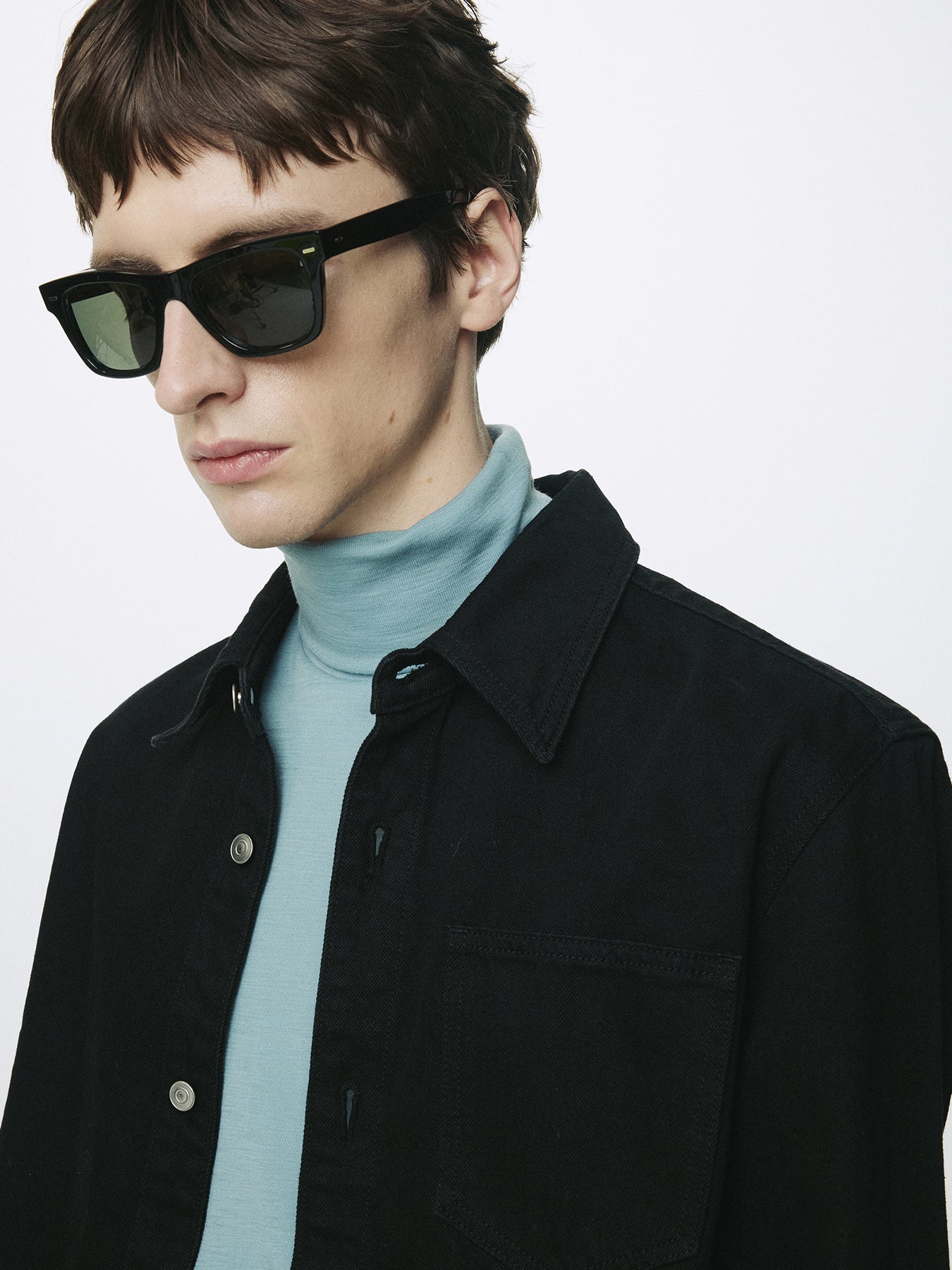 DENIM CUT-OFF SHIRT BLOUSON_ BLACK