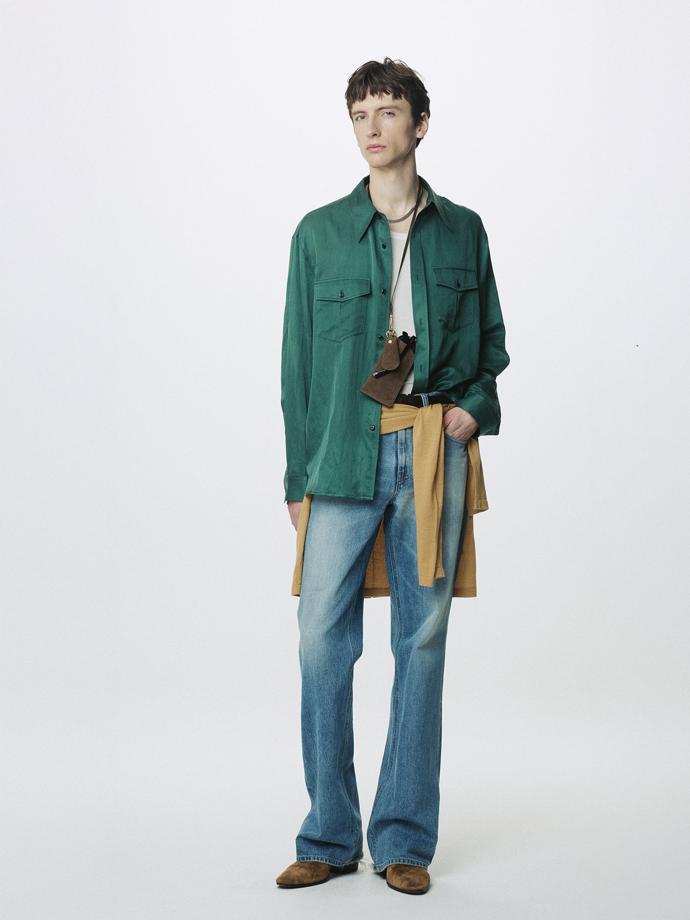 SILK COTTON DOUBLE POCKET SHIRT_ GREEN