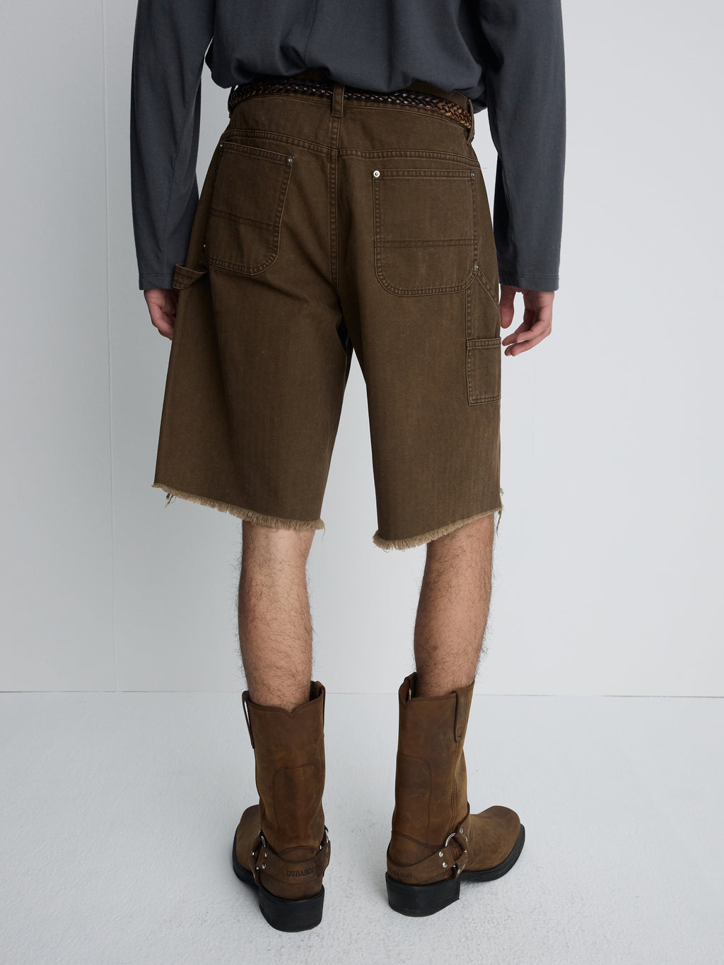 HAND DISTRESSED HBT DOUBLE KNEE SHORTS_ FADED BROWN