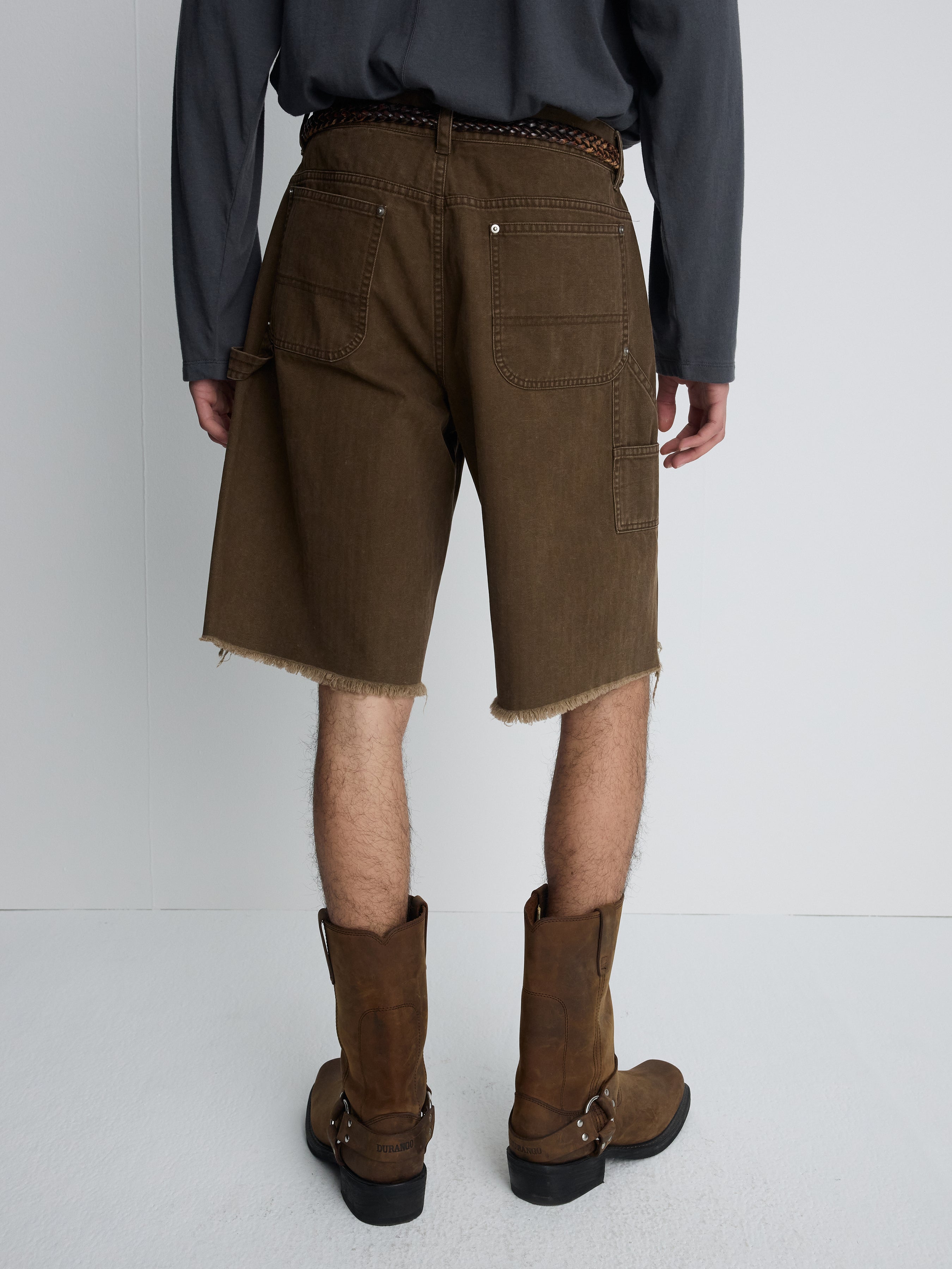 HAND DISTRESSED HBT DOUBLE KNEE SHORTS_ FADED BROWN