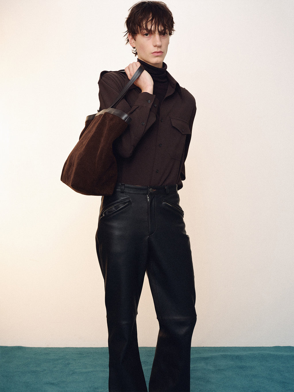 DRAPED UTILITY SHIRT_ BROWN