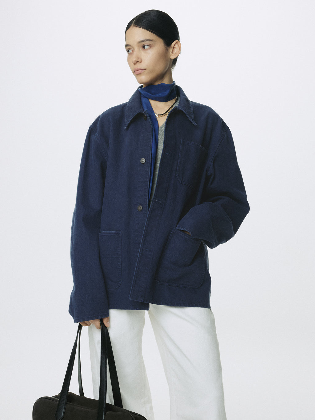 (W) GARMENT WASHED COTTON TWILL UTILITY JACKET_ PURPLE BLUE