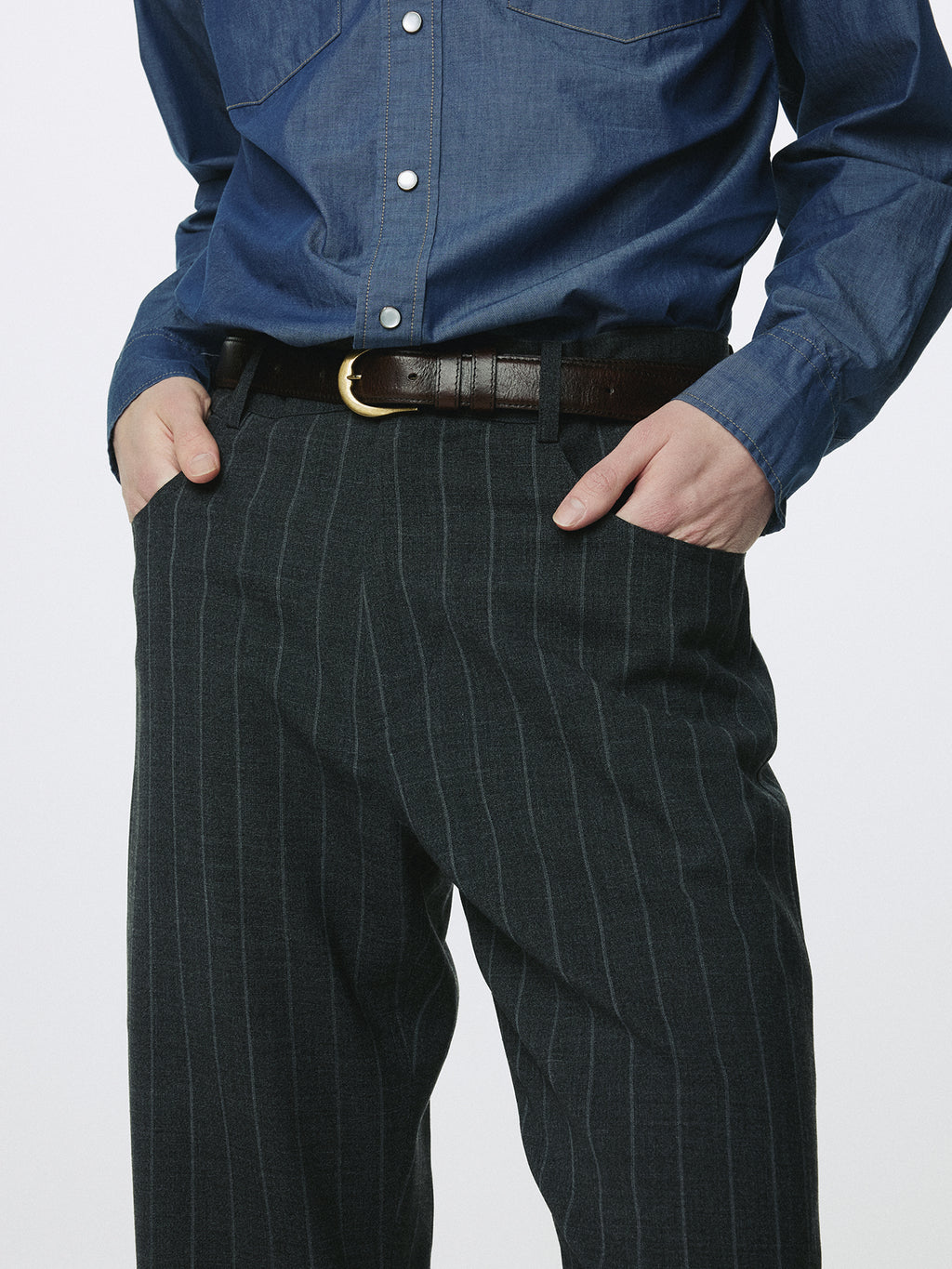 STRIPED WOOL FLARED-LEG PANTS_ GREY