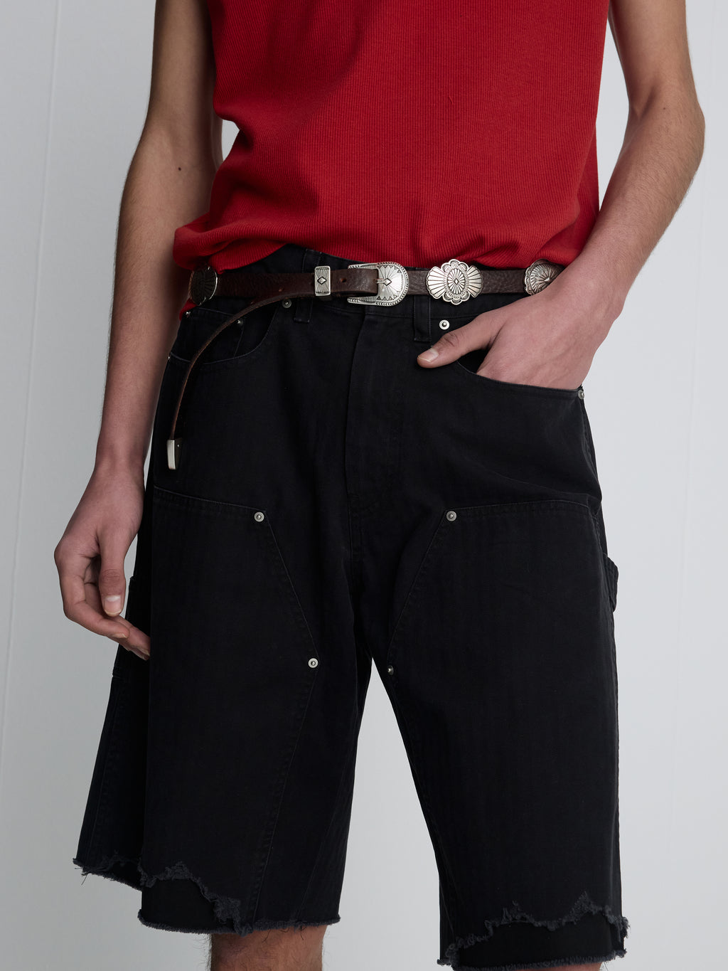 HAND DISTRESSED HBT DOUBLE KNEE SHORTS_ FADED BLACK