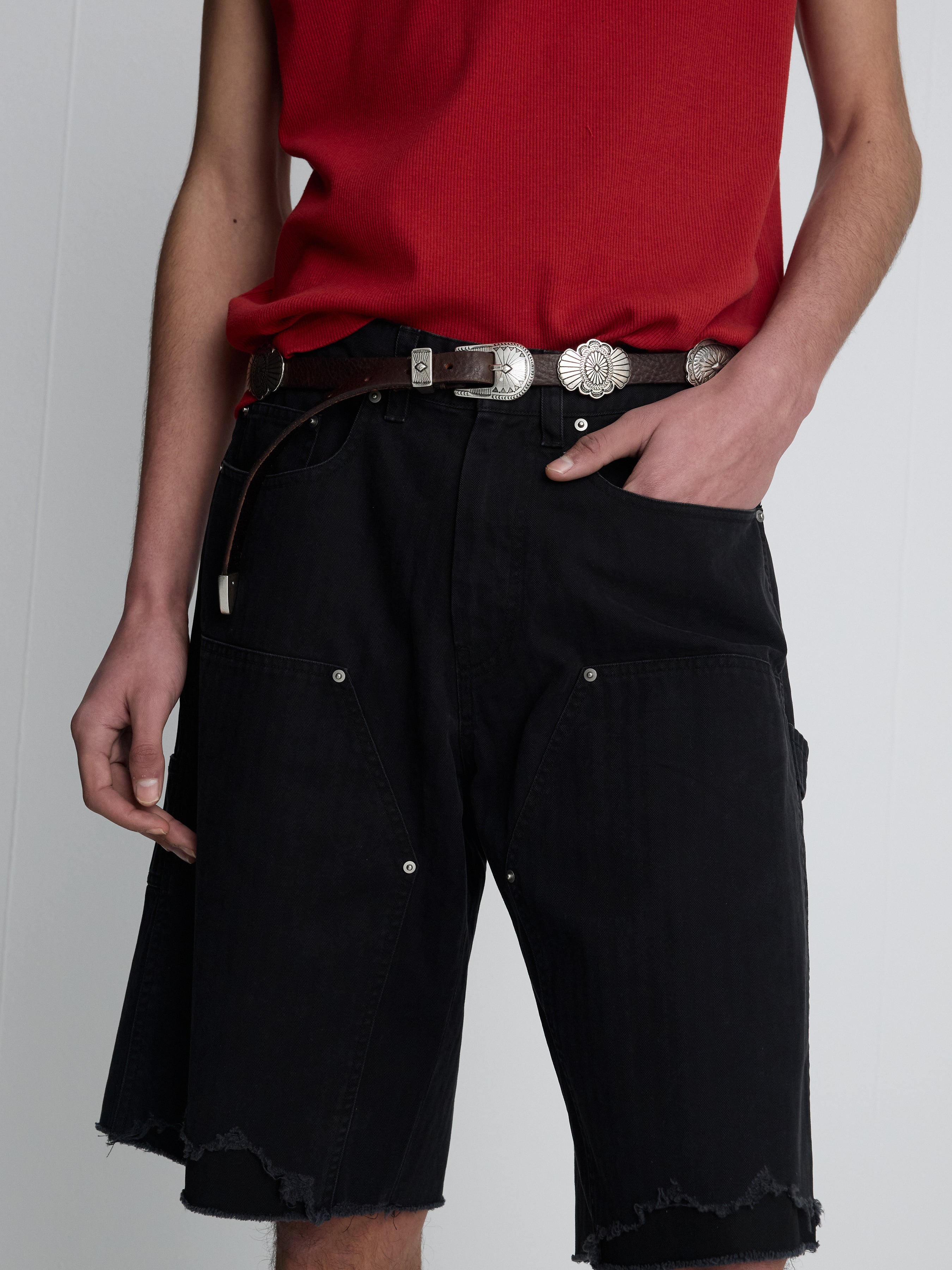 HAND DISTRESSED HBT DOUBLE KNEE SHORTS_ FADED BLACK
