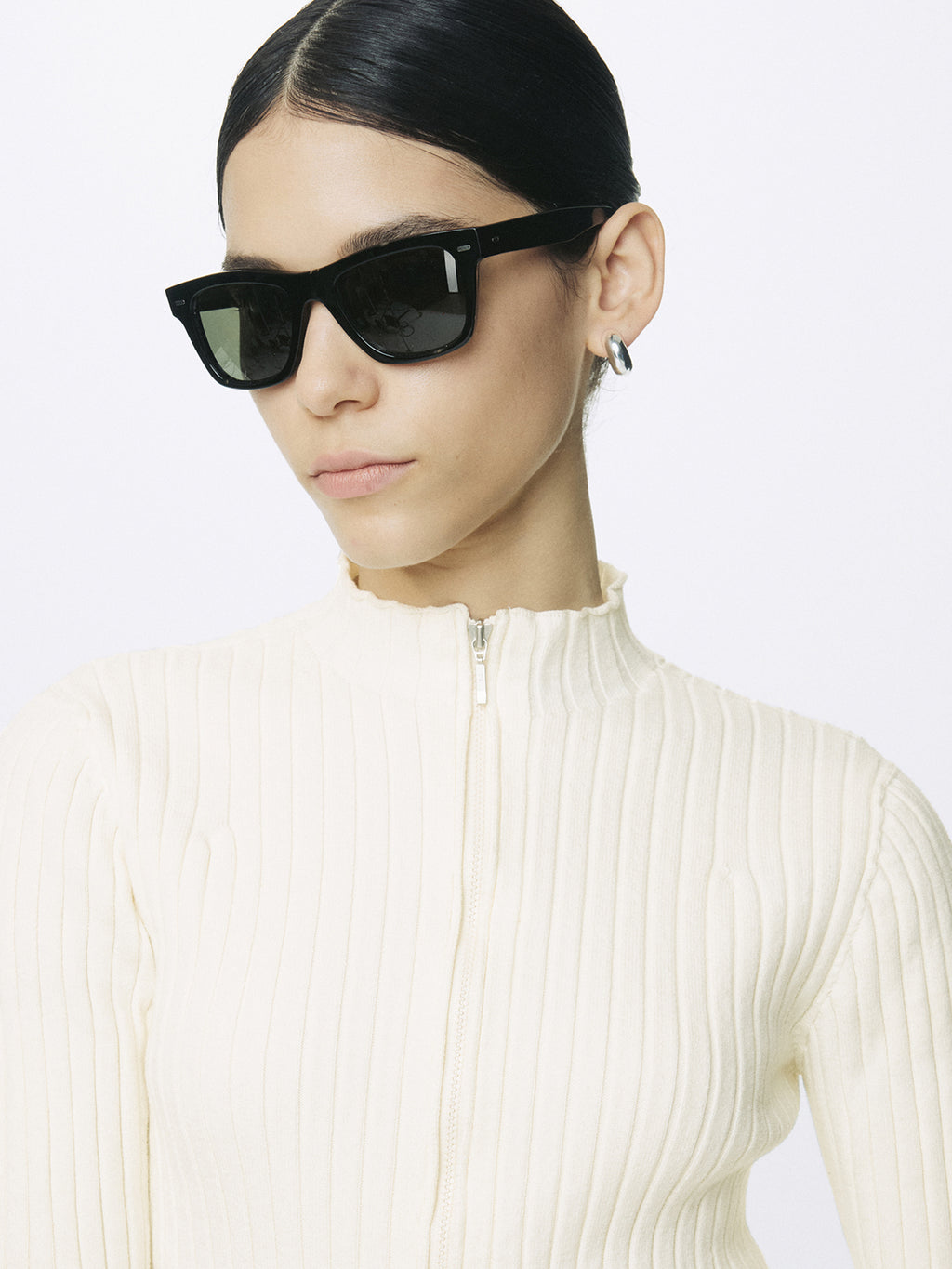 (W) COTTON RIBBED FULL ZIP-UP_ CREAM