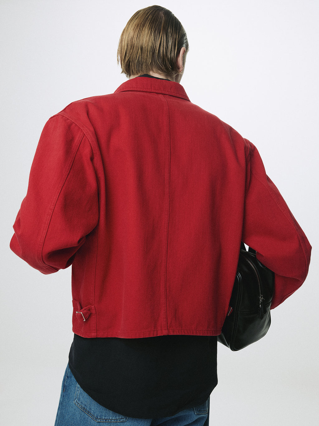 SLUB COTTON CROPPED WORK JACKET_ RED