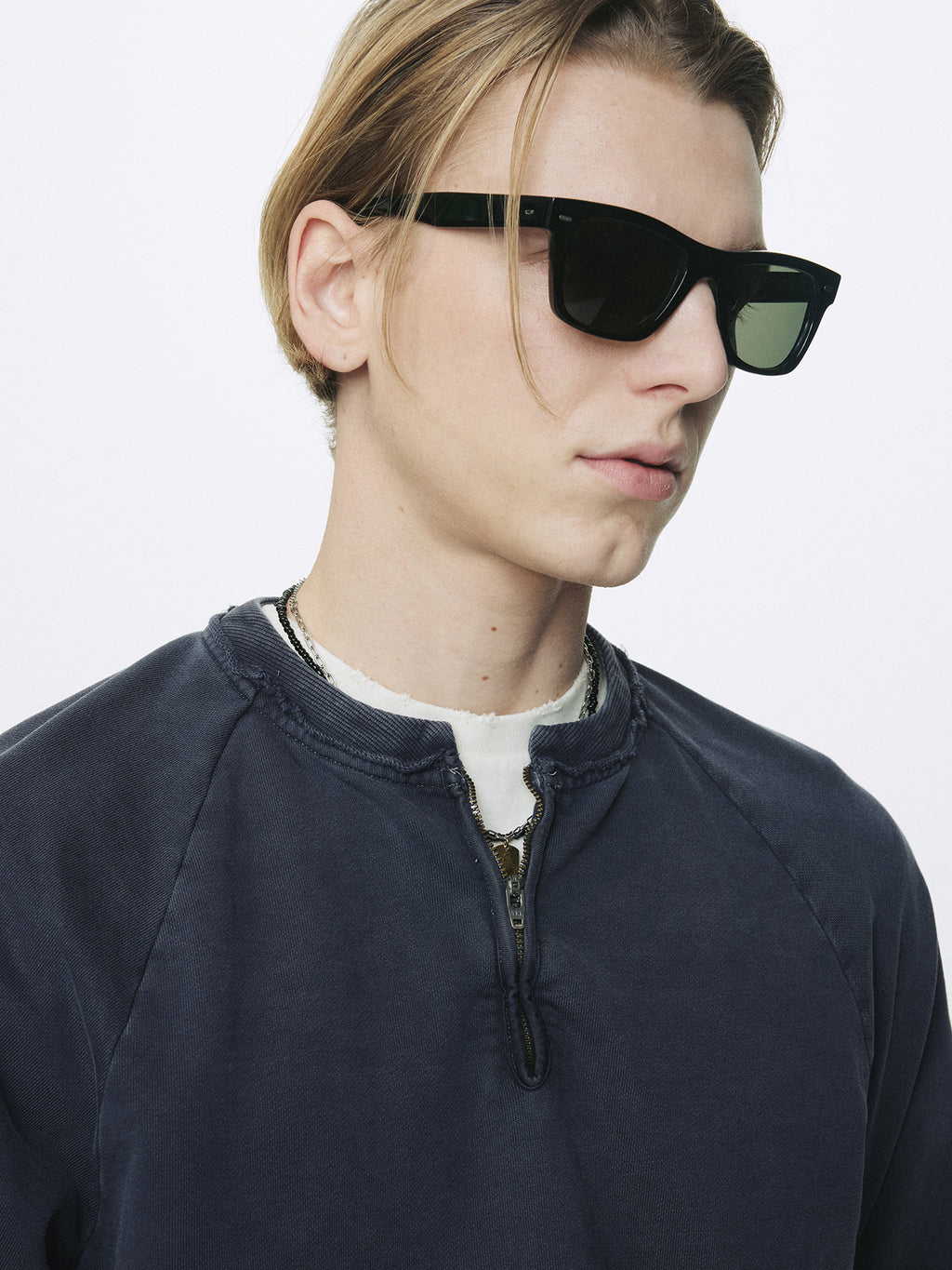 GARMENT DYED ZIP SWEATSHIRT_ FADED NAVY