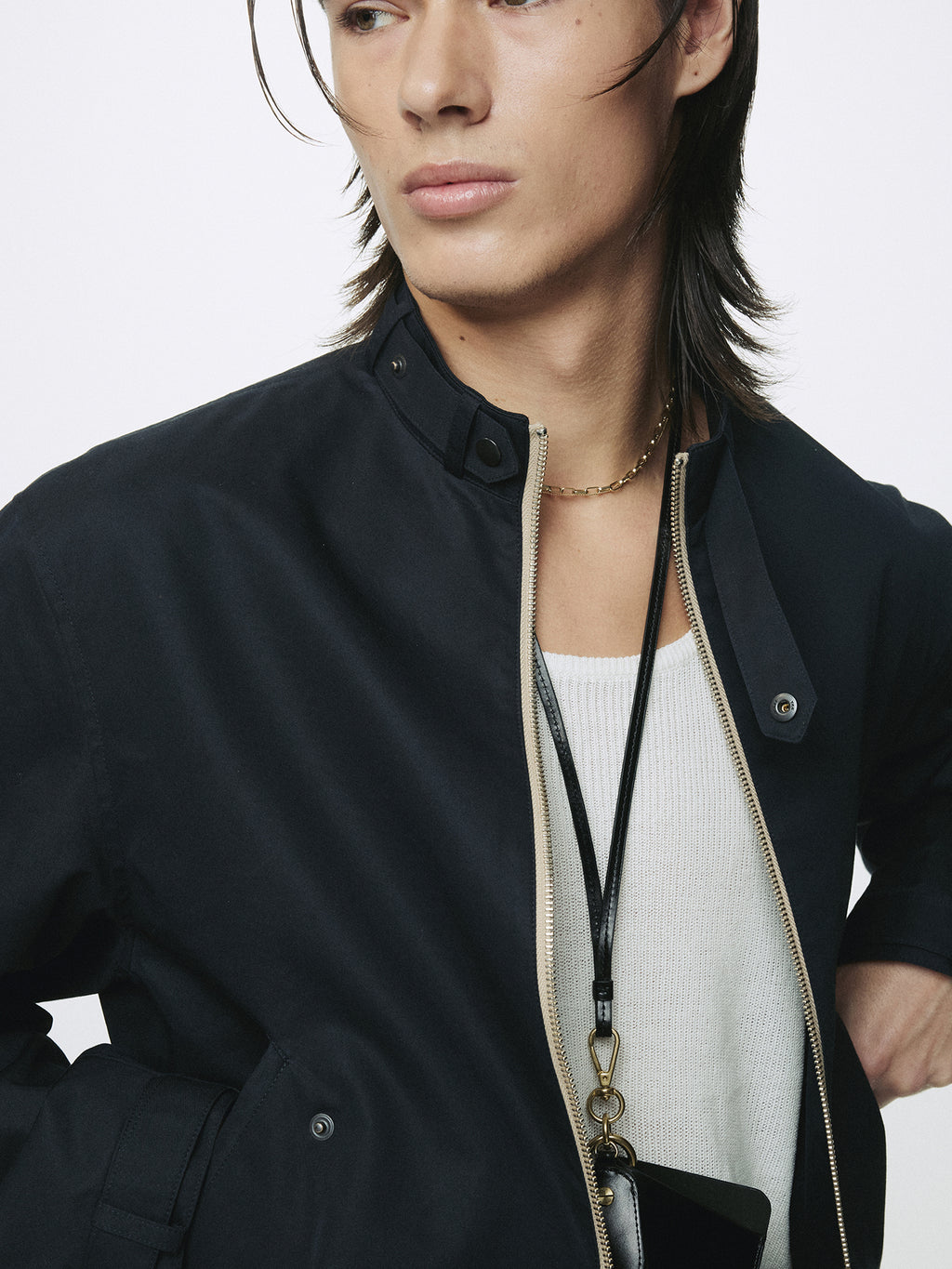 BAND COLLAR BLOUSON JACKET_ NAVY