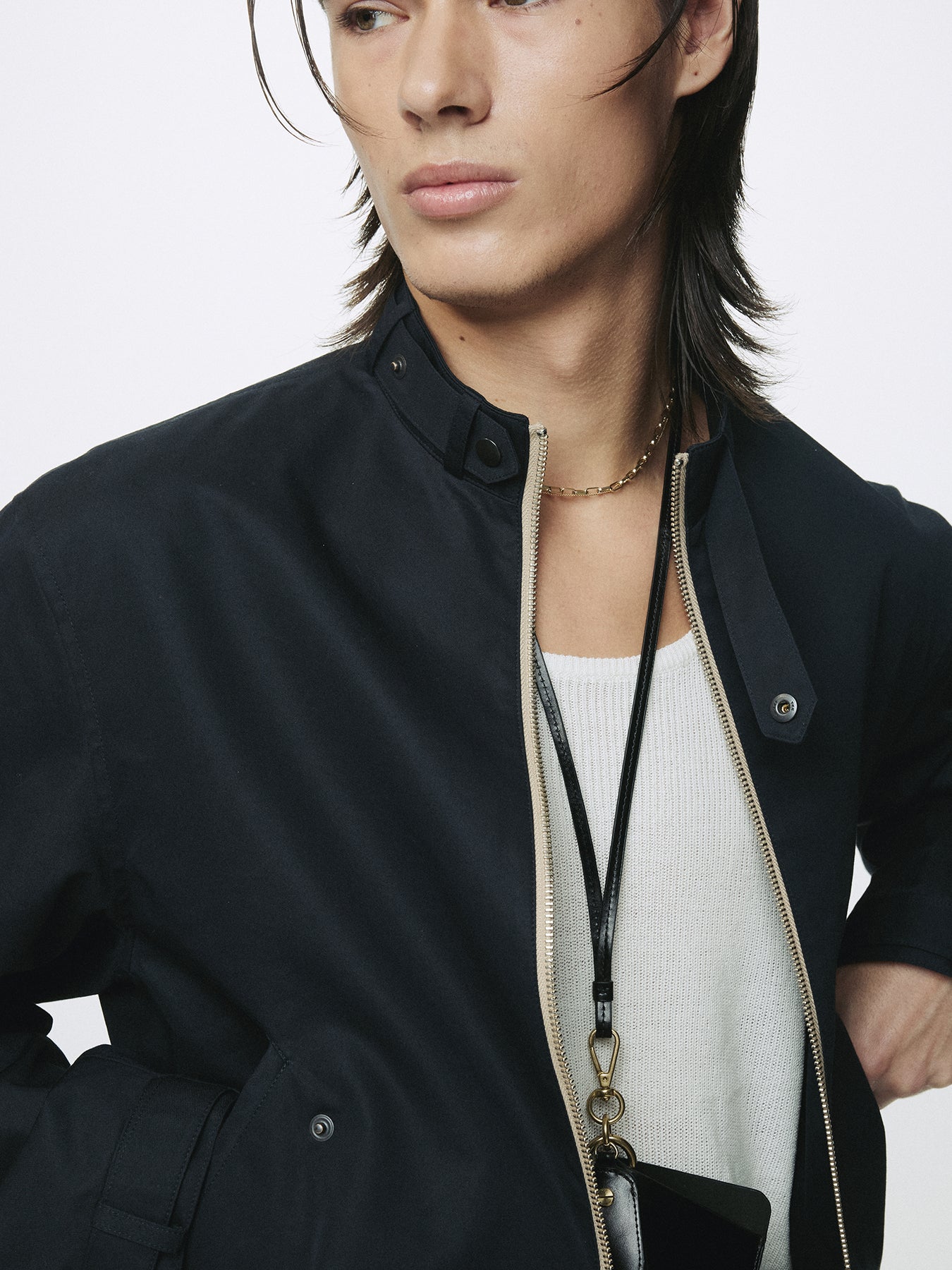 BAND COLLAR BLOUSON JACKET_ NAVY