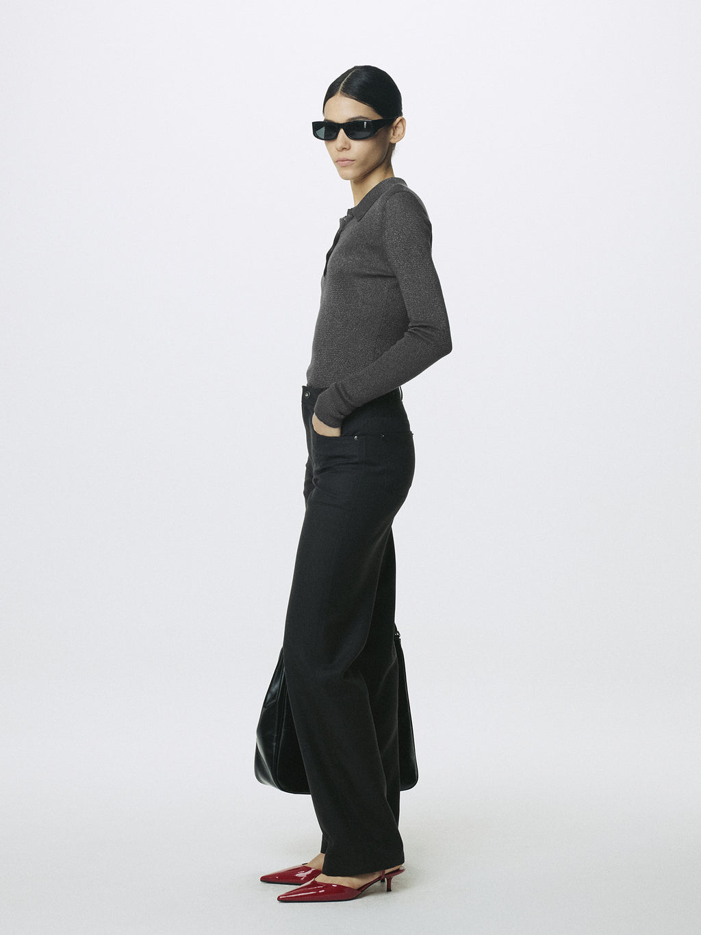 (W) WOOL 5 POCKET STRAIGHT PANTS_ DARK CHARCOAL