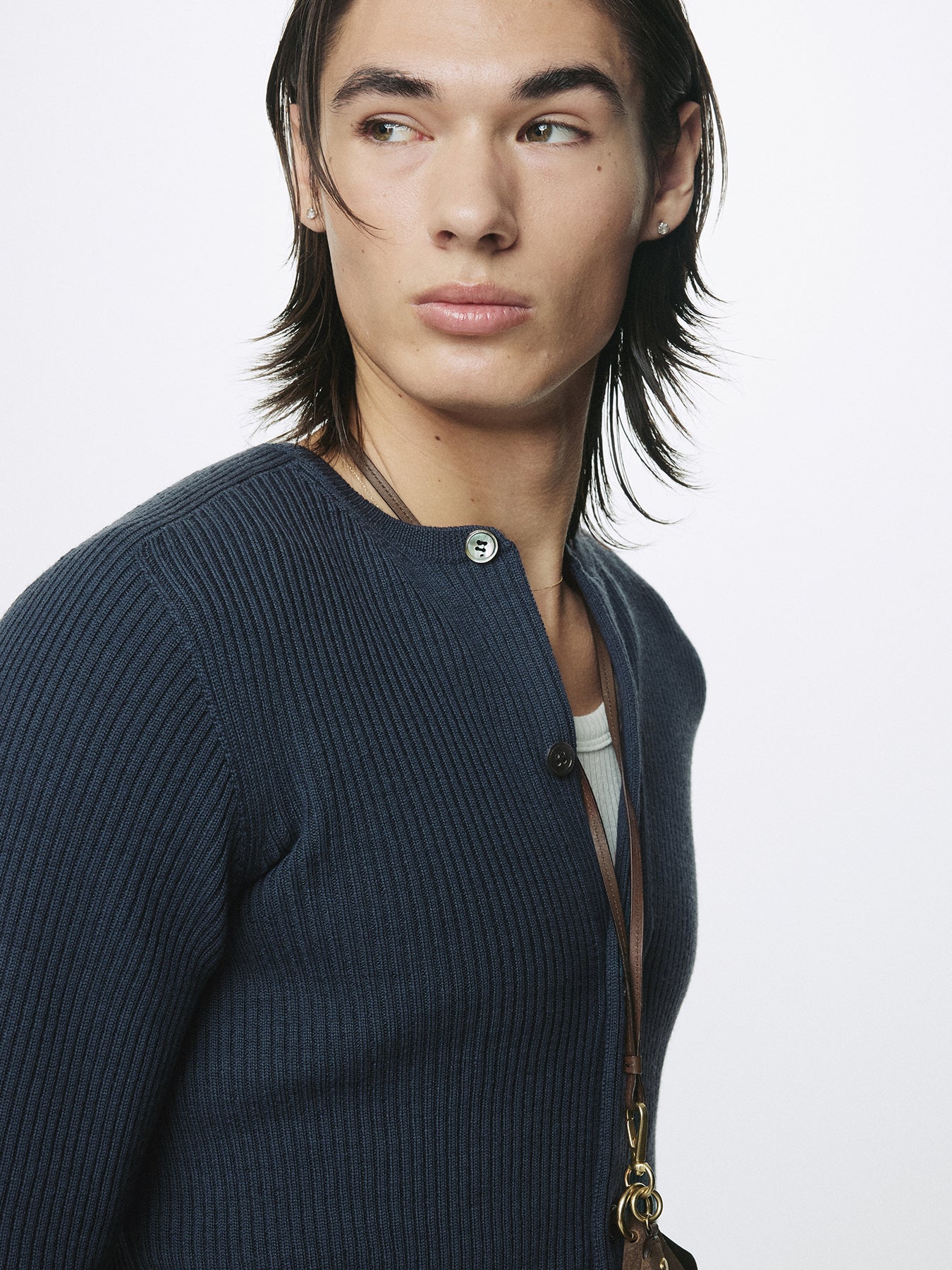 SUPER FINE MERINO WOOL RIBBED CARDIGAN_ SLATE NAVY