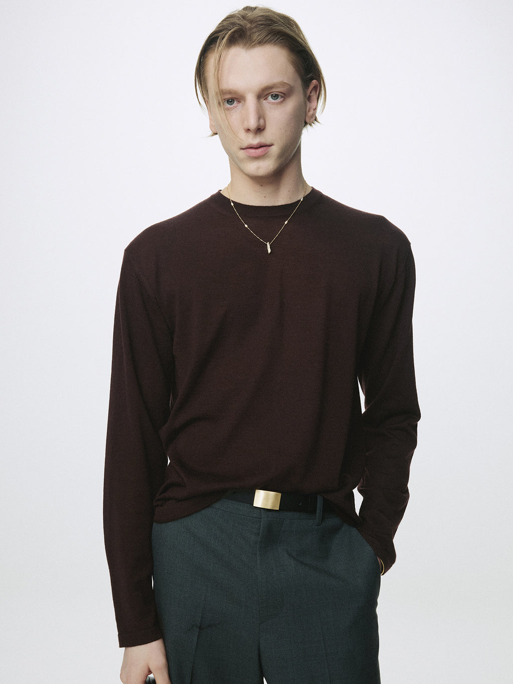 FEATHER-WEIGHT WOOL LONGSLEEVE KNIT_ MERLOT BROWN