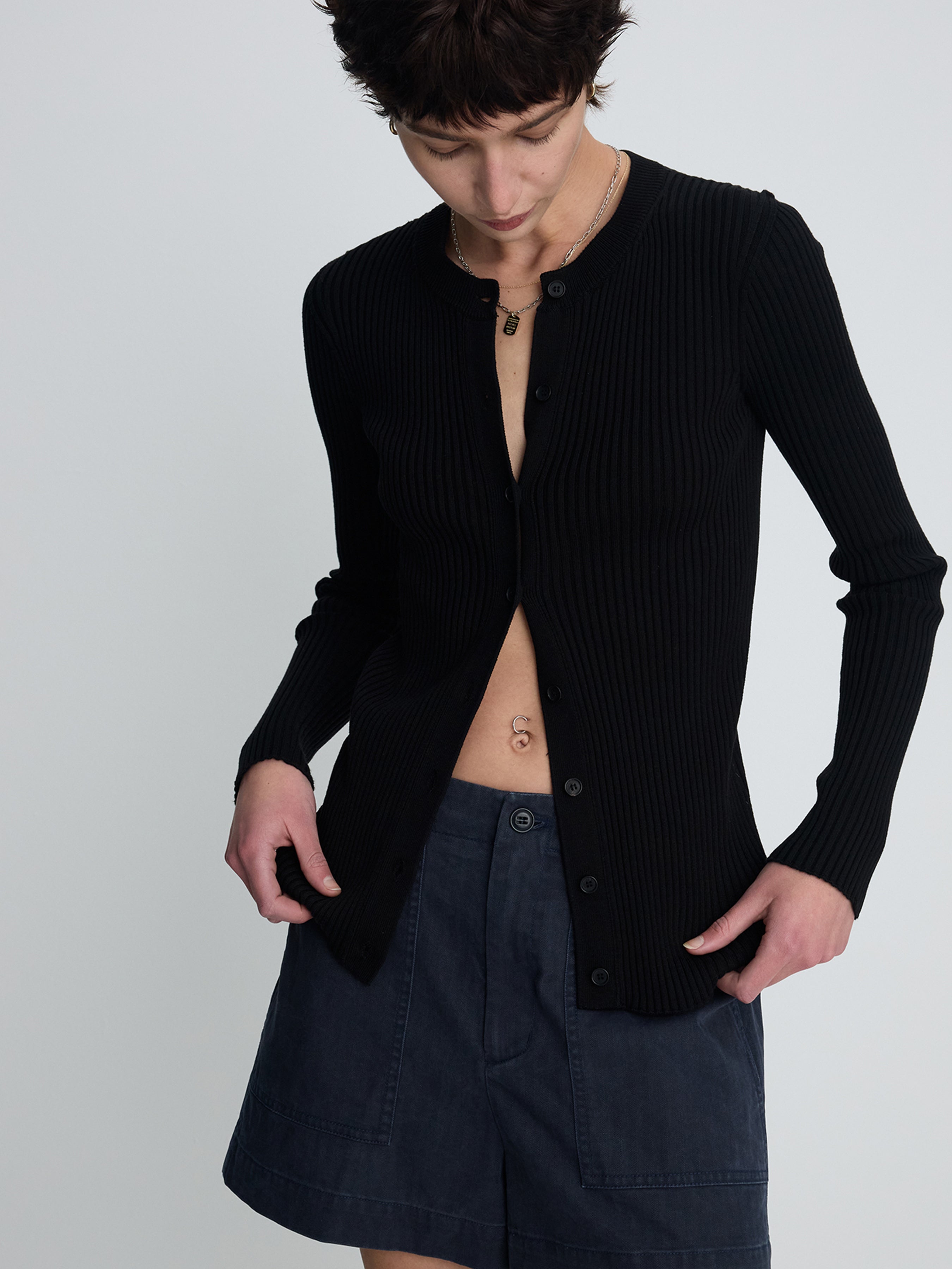 (W) GARMENT WASHED HBT FATIGUE SHORTS_ FADED NAVY