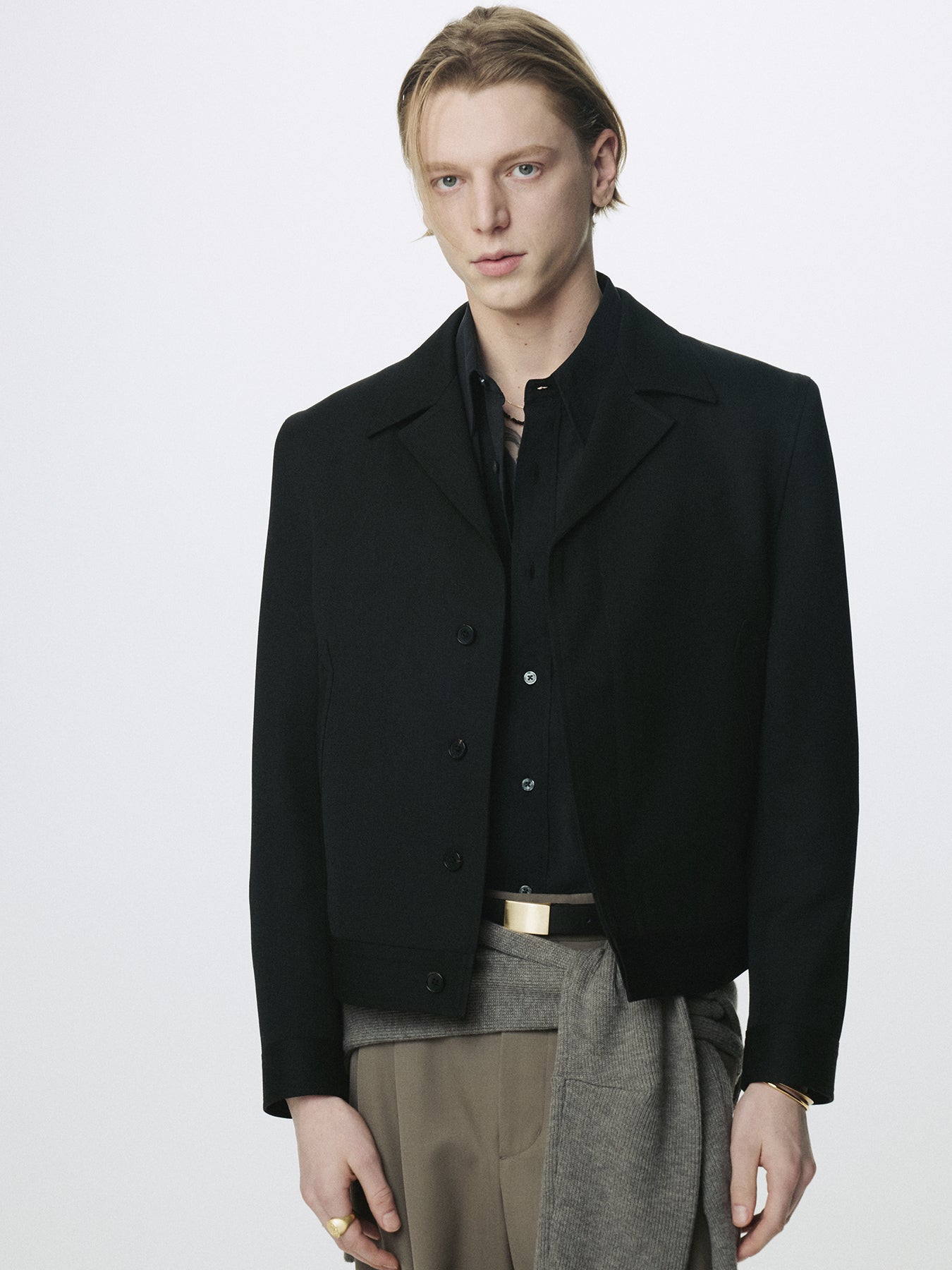 WOOL CROPPED TAILORED BLOUSON_ BLACK