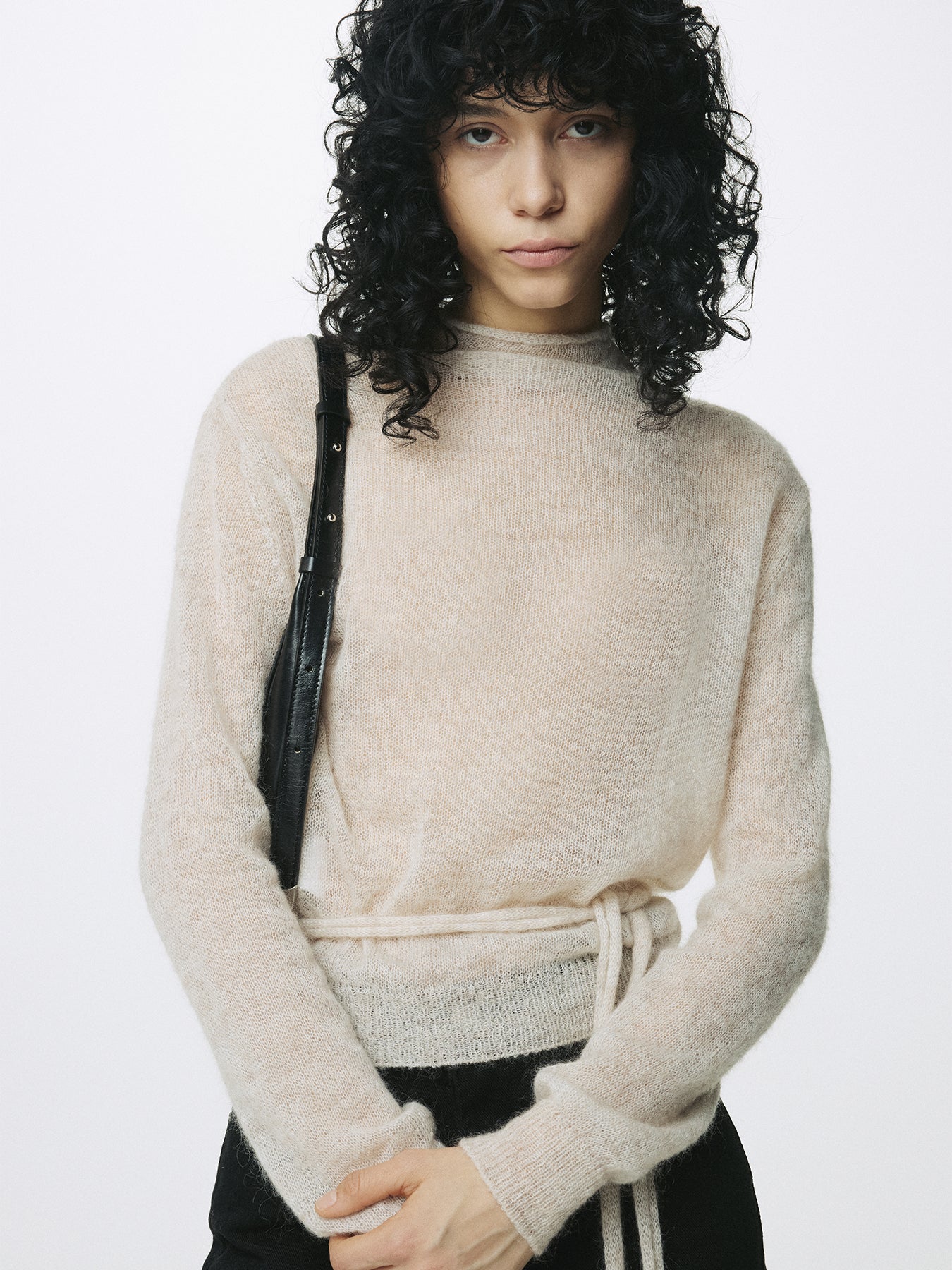 (W) MOHAIR HALF-NECK CARDIGAN_ ECRU