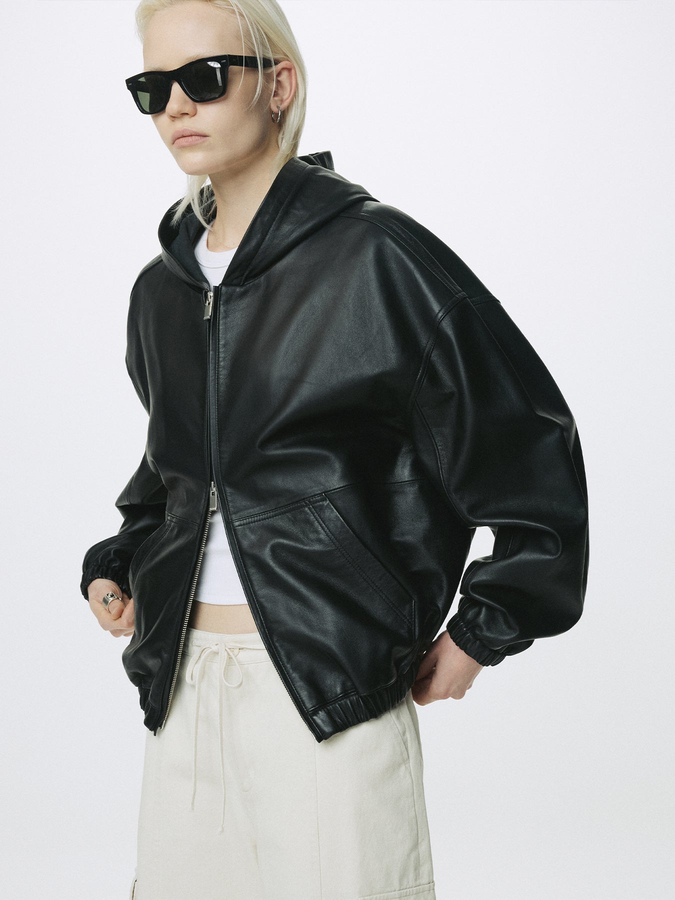 (W) NAPPA LEATHER HOODIE JACKET_ BLACK