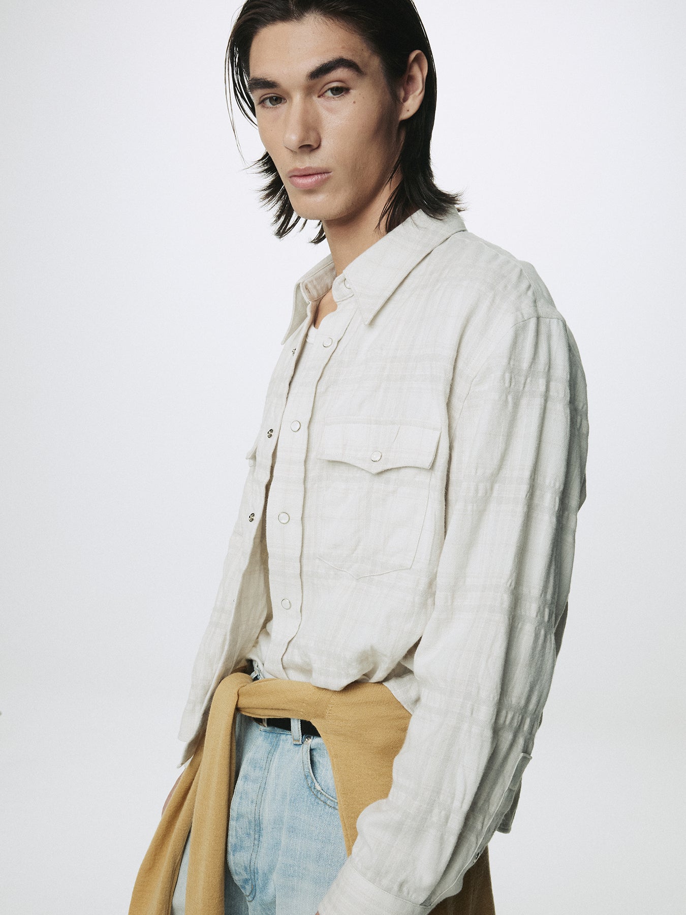 WOOL AND COTTON CHECKED SHIRT JACKET (JAPANESE FABRIC)_ IVORY