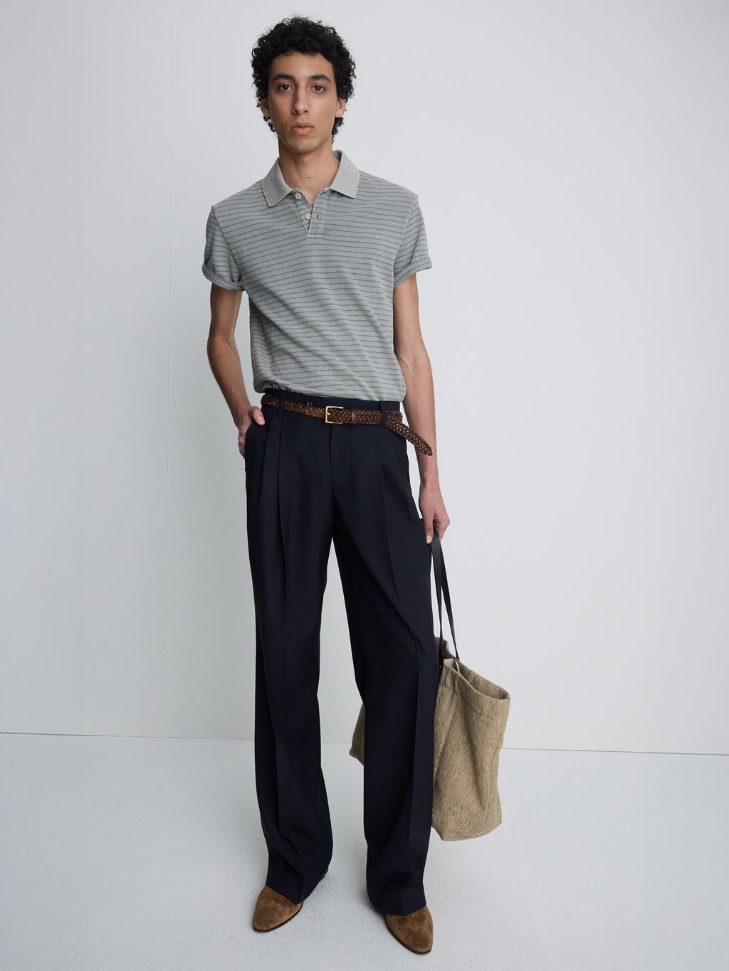 GARMENT DYED STRIPE PIQUÉ POLO_ FADED GREY