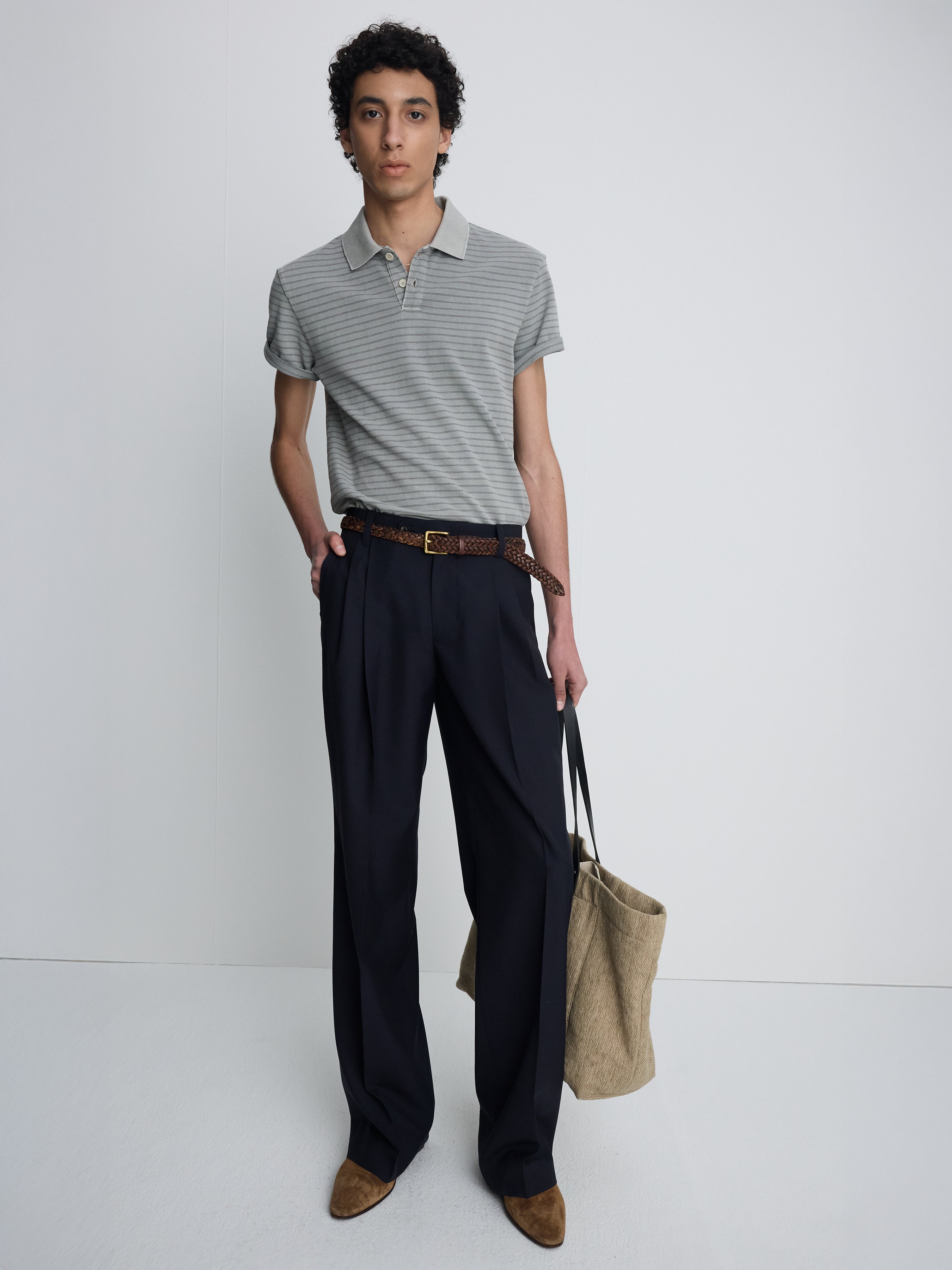 GARMENT DYED STRIPE PIQUÉ POLO_ FADED GREY