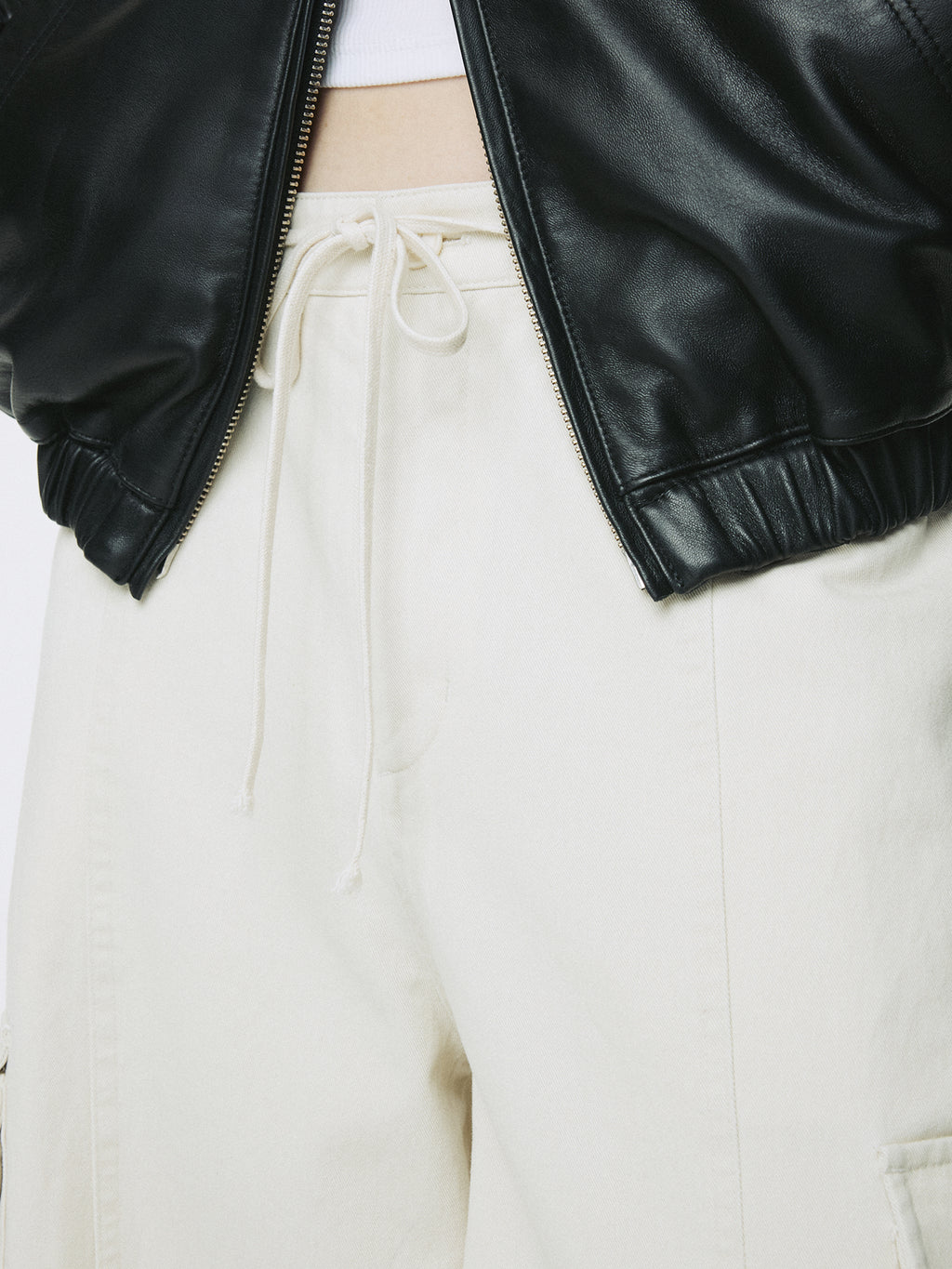 (W) COTTON DRAWSTRING CARGO TROUSERS_ IVORY
