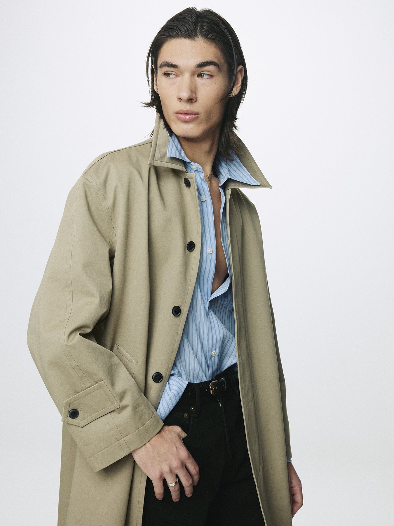 COTTON DRILL SINGLE-BREASTED OVERCOAT_ BEIGE