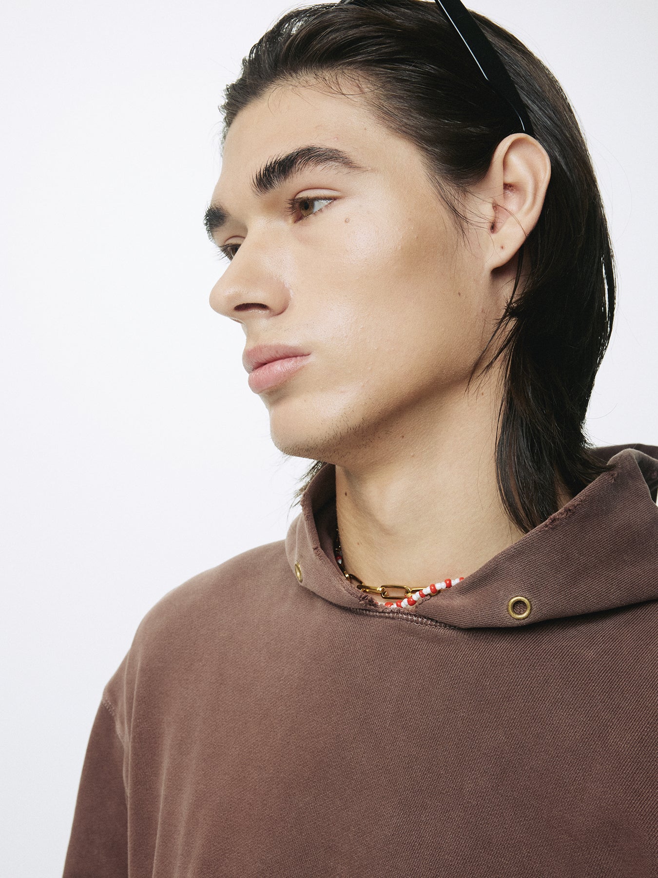 GARMENT DYED RAW EDGE HOODIE_ FADED RED
