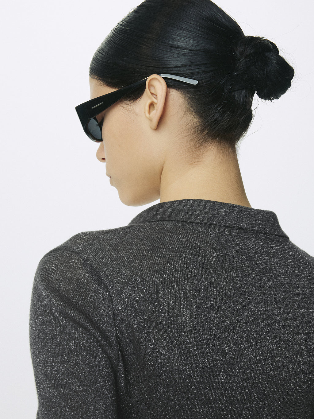 (W) GLITTER RIBBED KNIT POLO SHIRT_ CHARCOAL