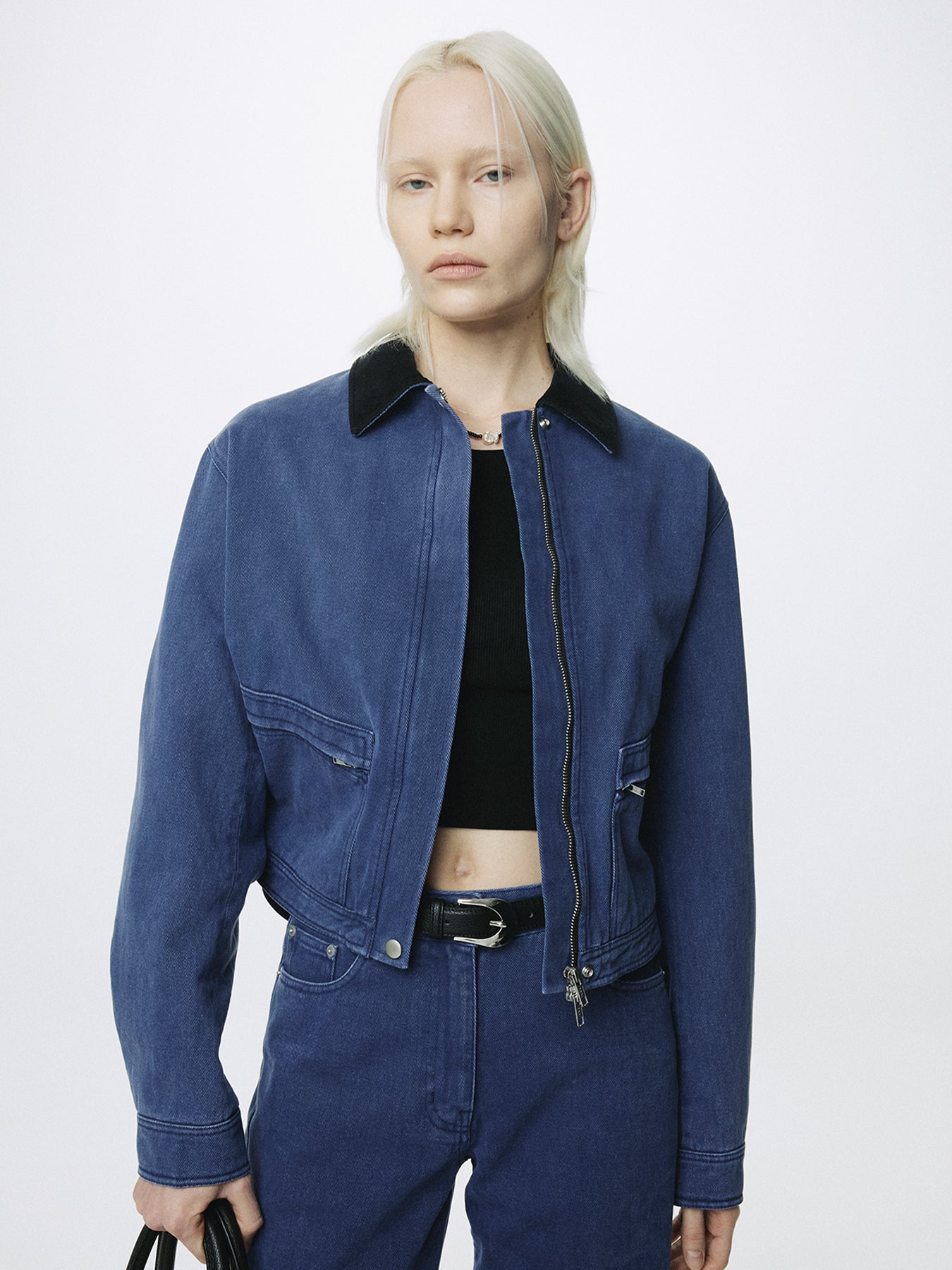 (W) CROPPED WORK JACKET_ WASHED BLUE