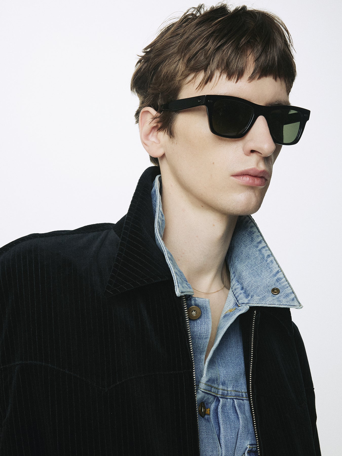 RIBBED VELVET WESTERN BLOUSON_ BLACK