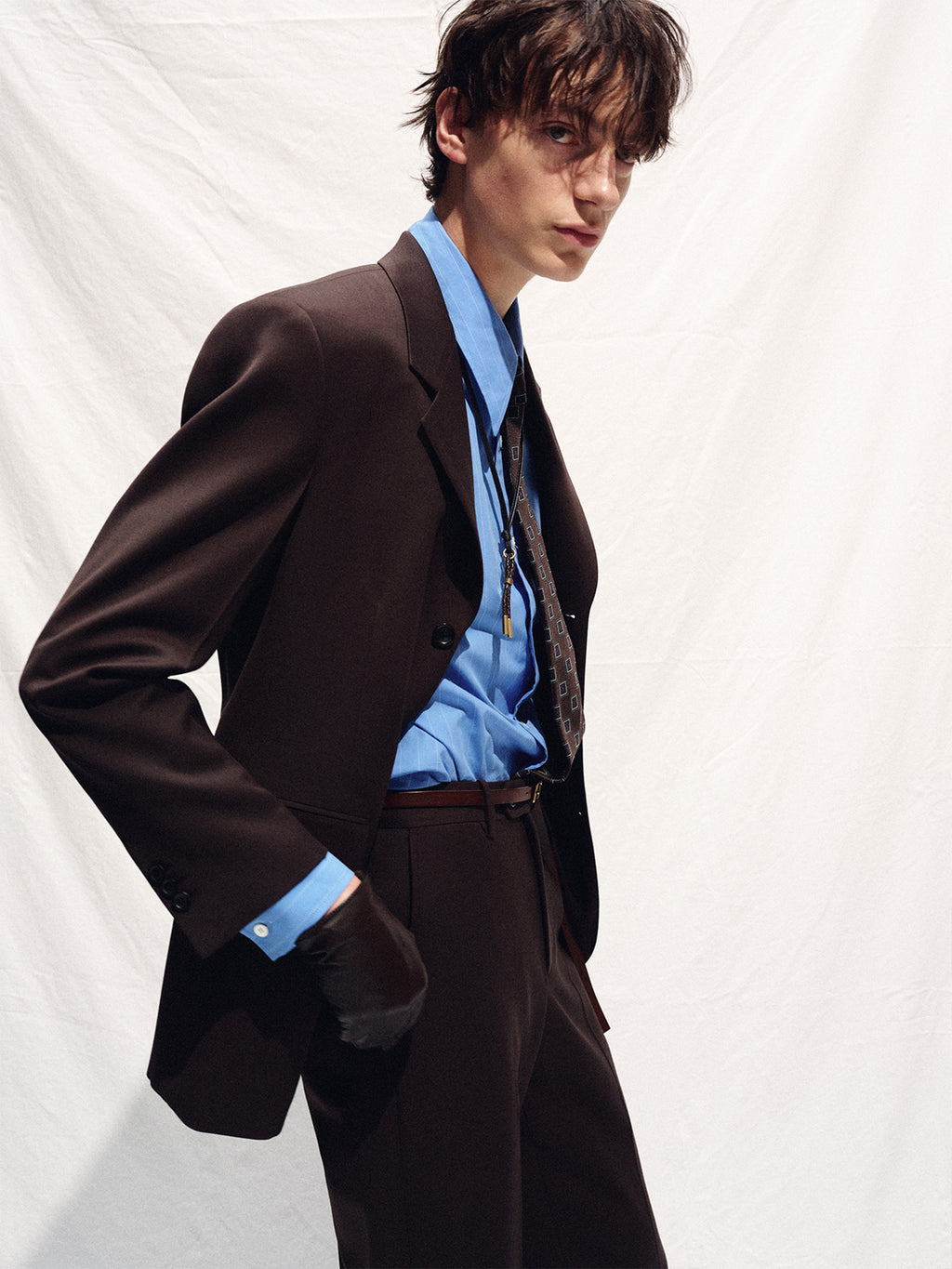 WOOL BLEND TAILORED BLAZER_ DEEP BROWN