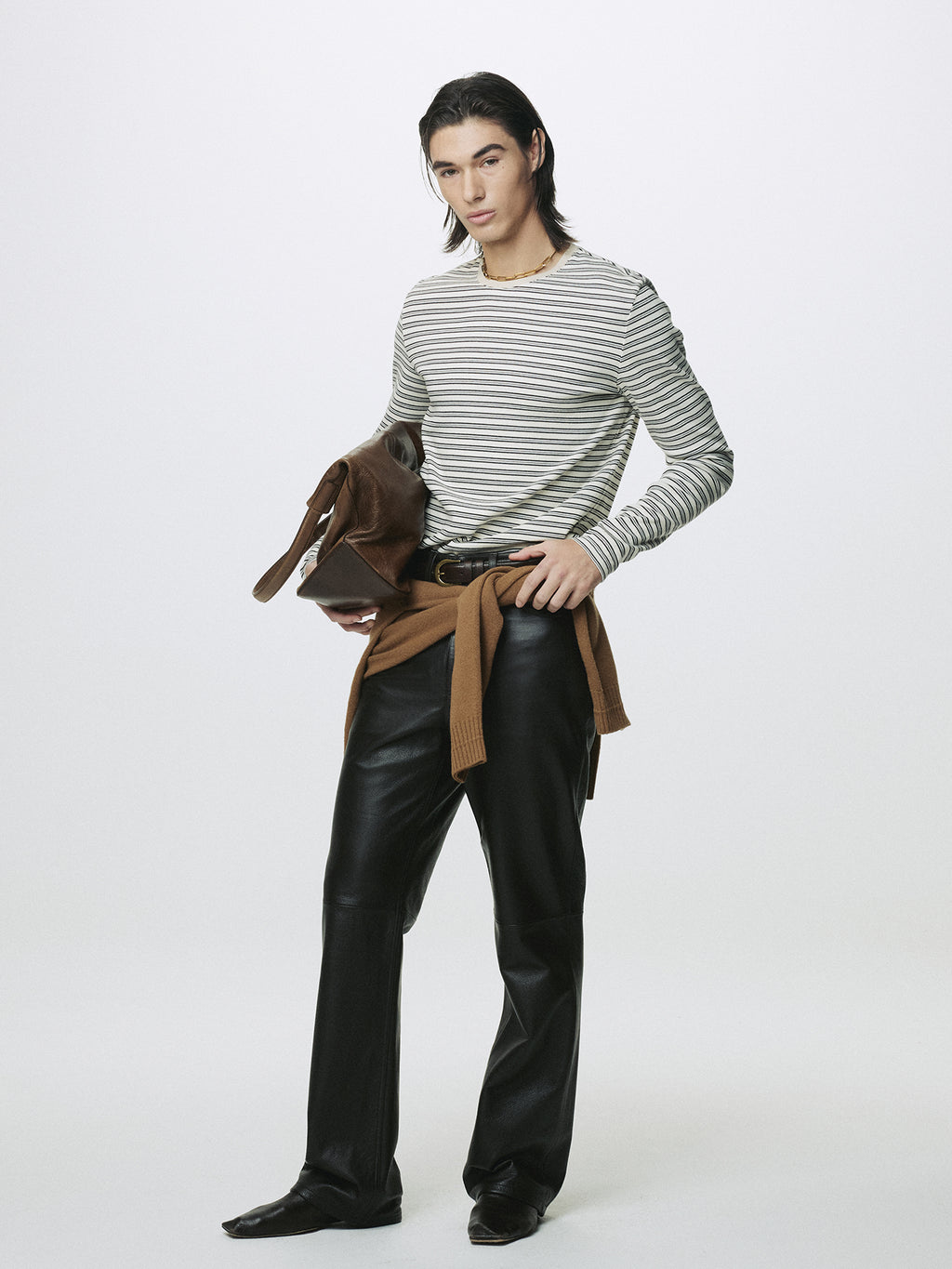 STRIPED LONG SLEEVE TOP_ CREAM/BLACK