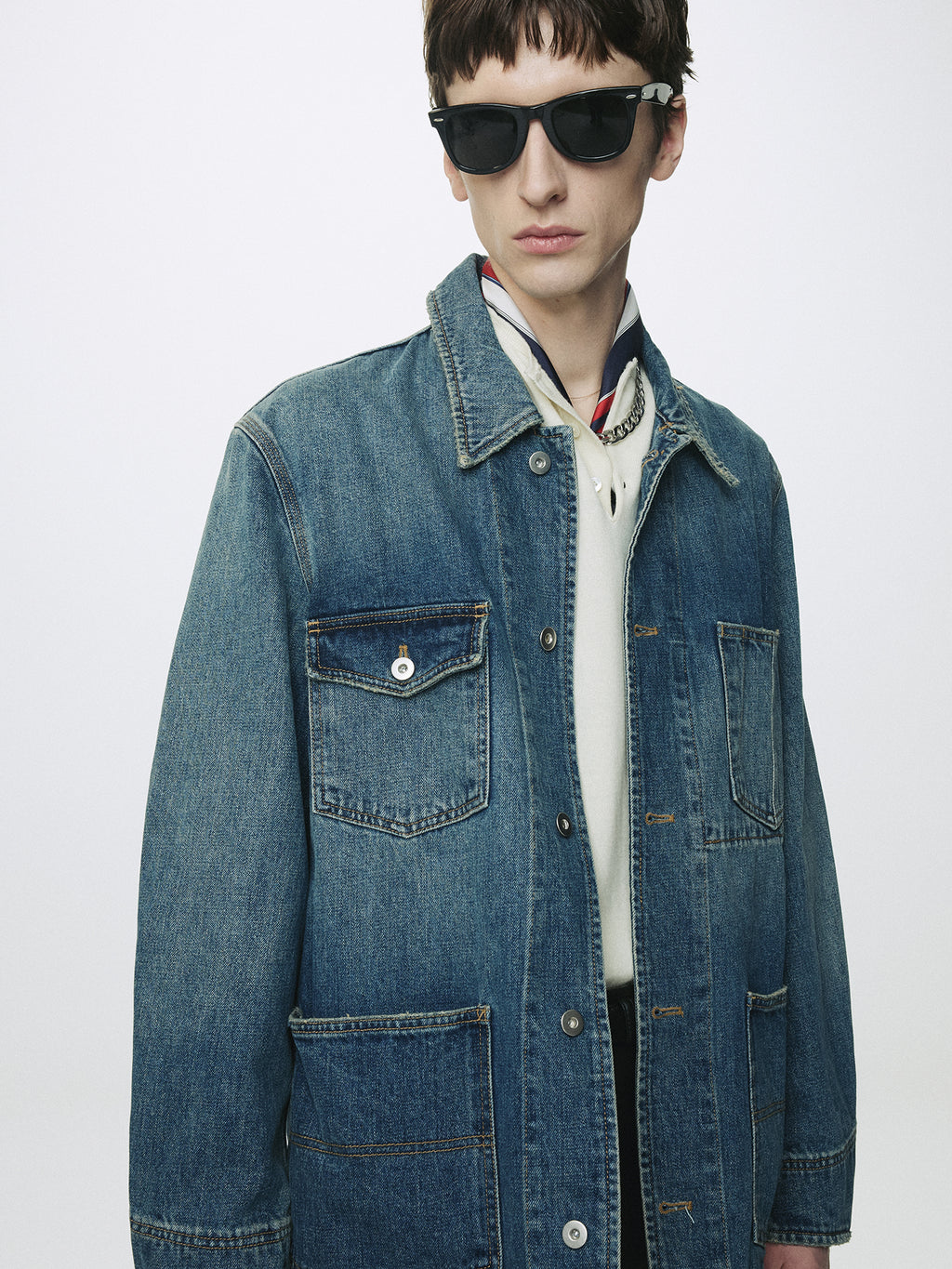GARMENT WASHED DENIM CHORE JACKET_ WASHED BLUE