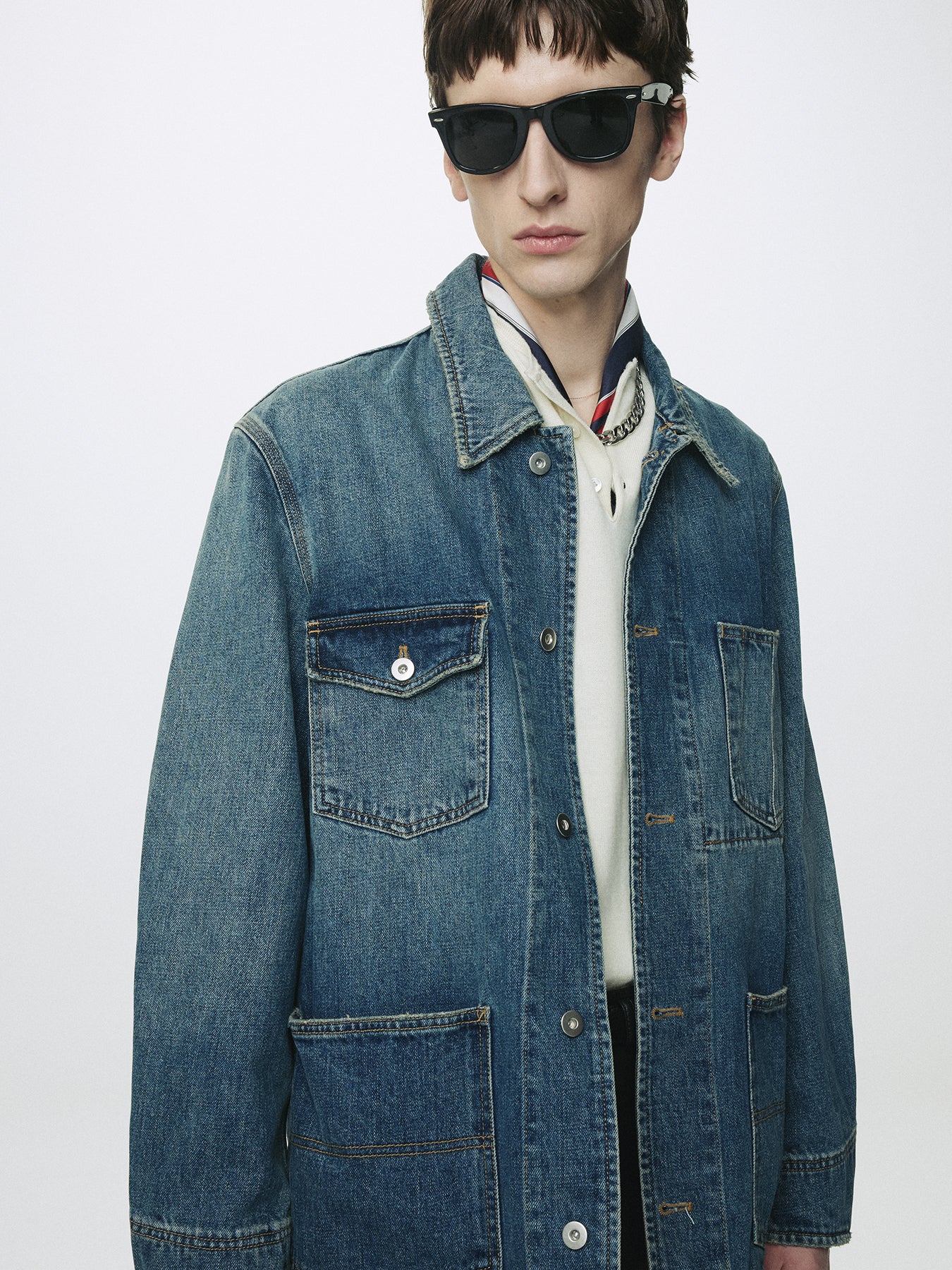 GARMENT WASHED DENIM CHORE JACKET_ WASHED BLUE